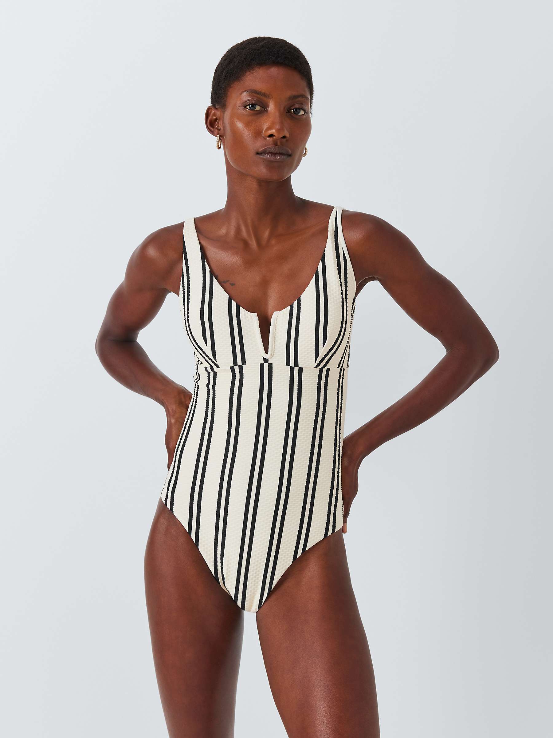 Buy John Lewis Stripe V-Cut Swimsuit, Cream Online at johnlewis.com