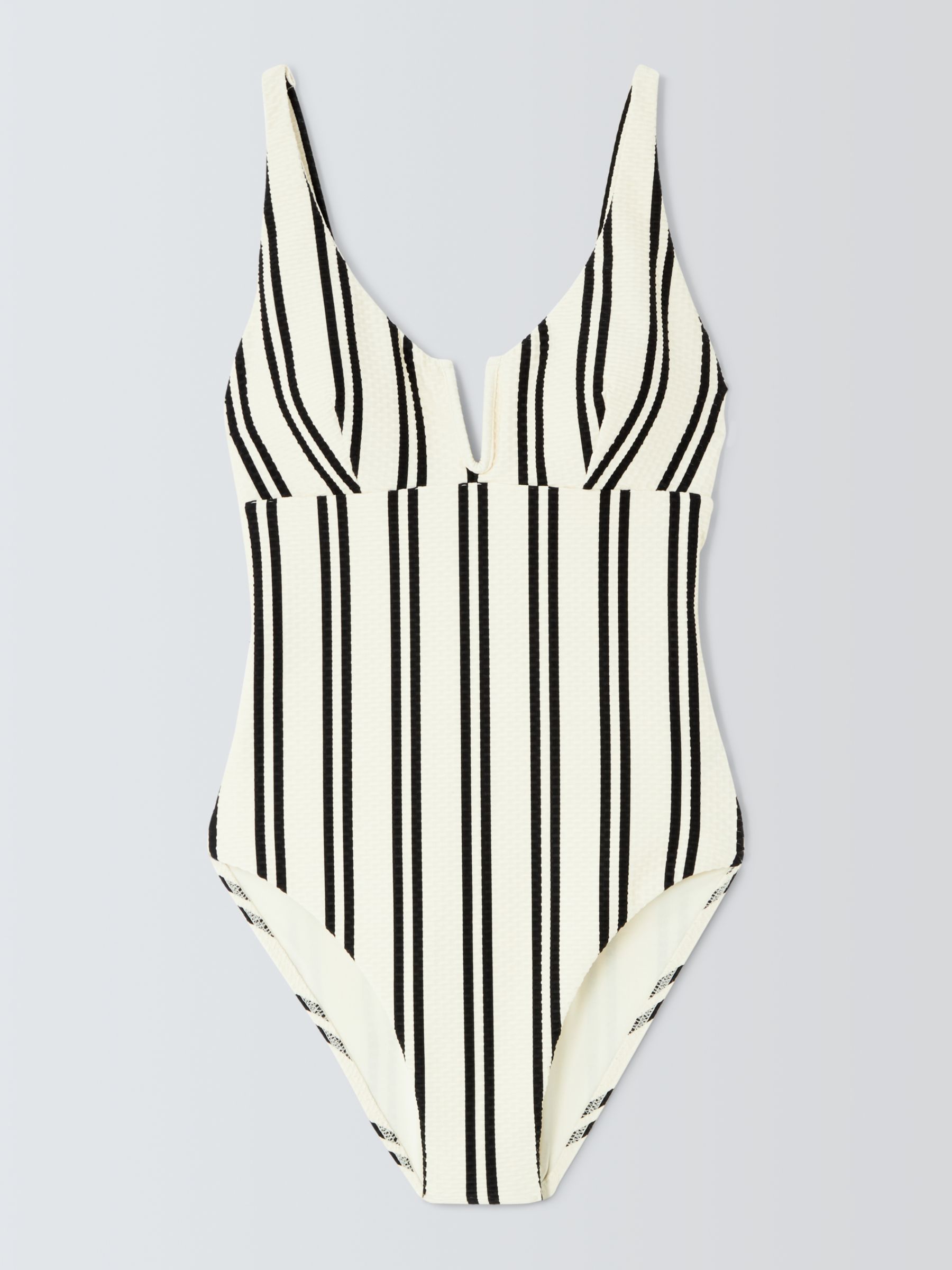 John Lewis Stripe V-Cut Swimsuit, Cream, 8