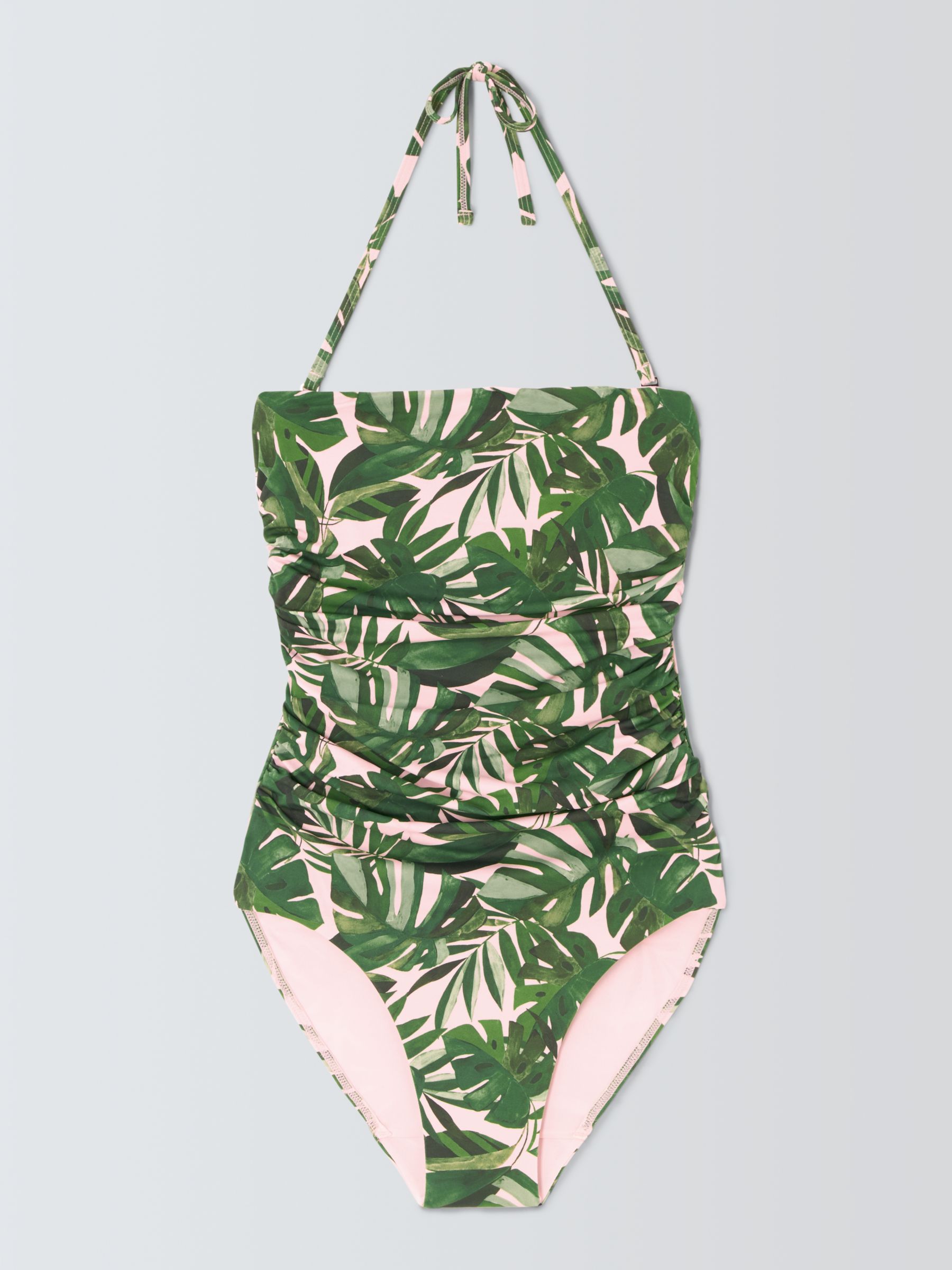 John Lewis Tropic Palm Bandeau Swimsuit, Khaki/Multi, 18