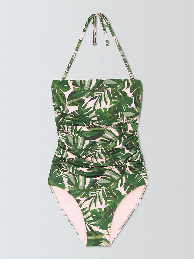 John Lewis Tropic Palm Bandeau Swimsuit, Khaki/Multi