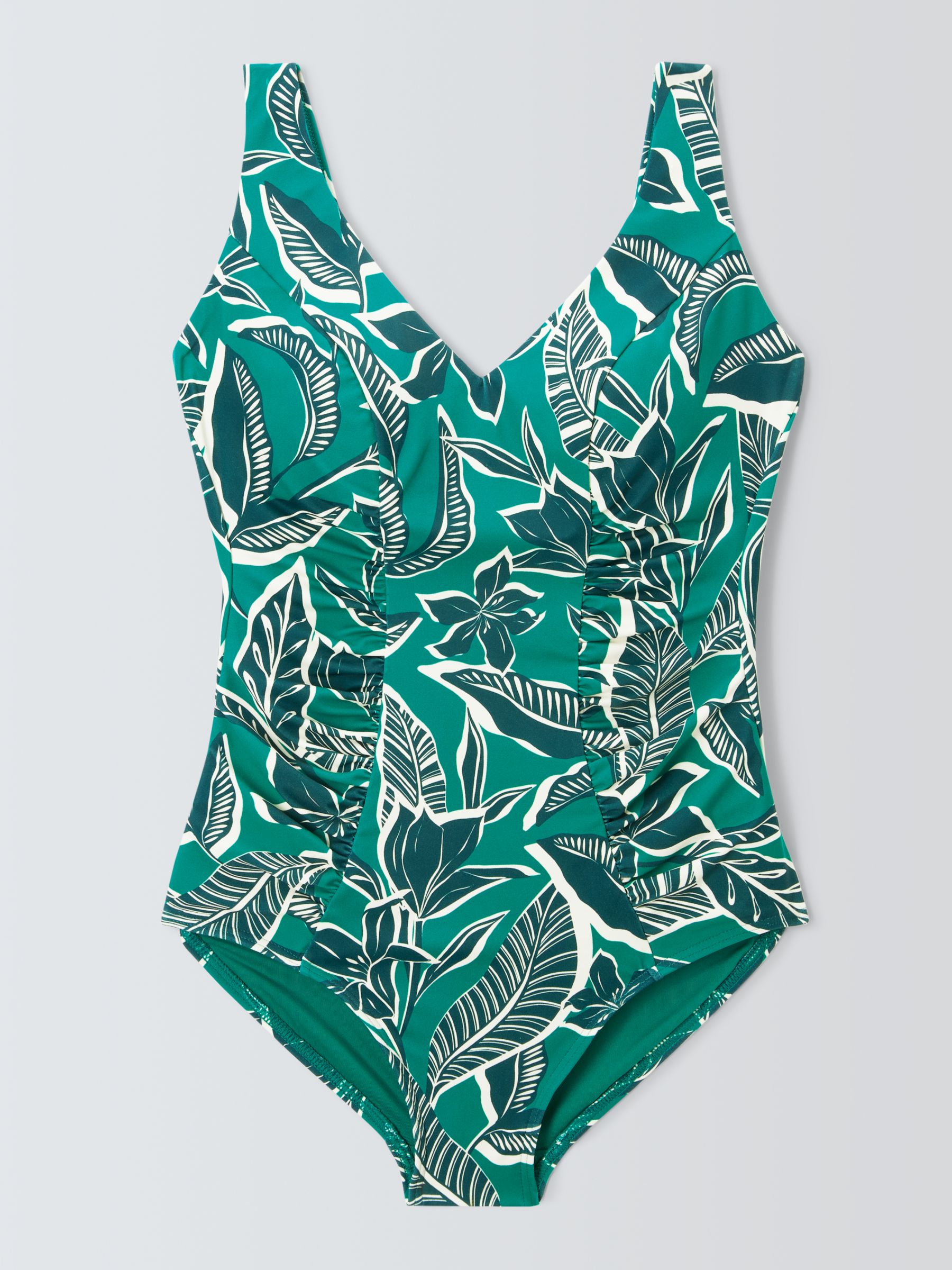 John Lewis Ayanna Ruched Tummy Control Swimsuit, Green, 12
