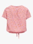 KIDS ONLY Kids' Heart Print Knot Short Sleeve Top, Begonia Pink
