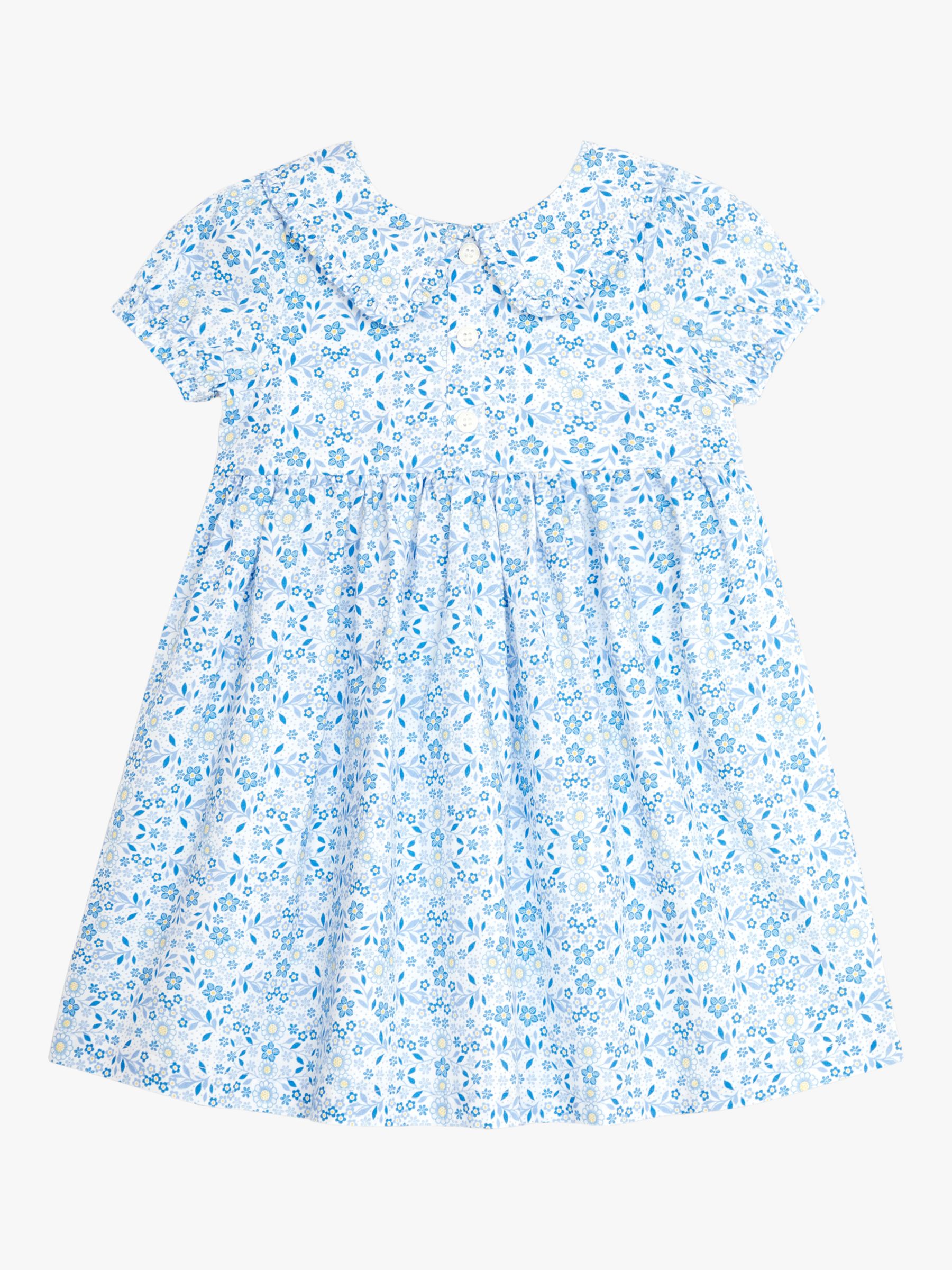 JoJo Maman Bébé Baby Floral Print Tea Dress, Blue, 6-7 years