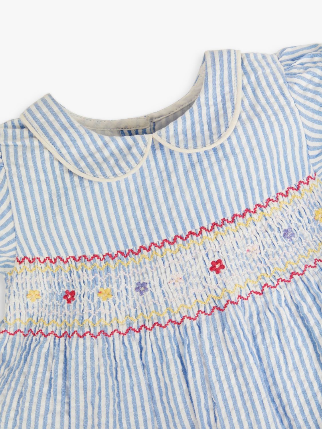 JoJo Maman Bébé Baby Strawberry Smock Dress & Bloomers Set, Blue/Multi, 6-7 years