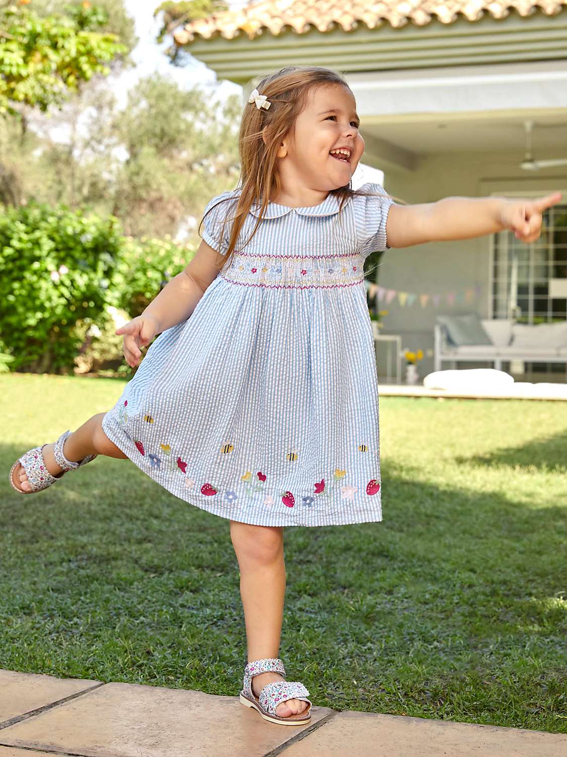 Buy JoJo Maman Bébé Baby Strawberry Smock Dress & Bloomers Set, Blue/Multi Online at johnlewis.com