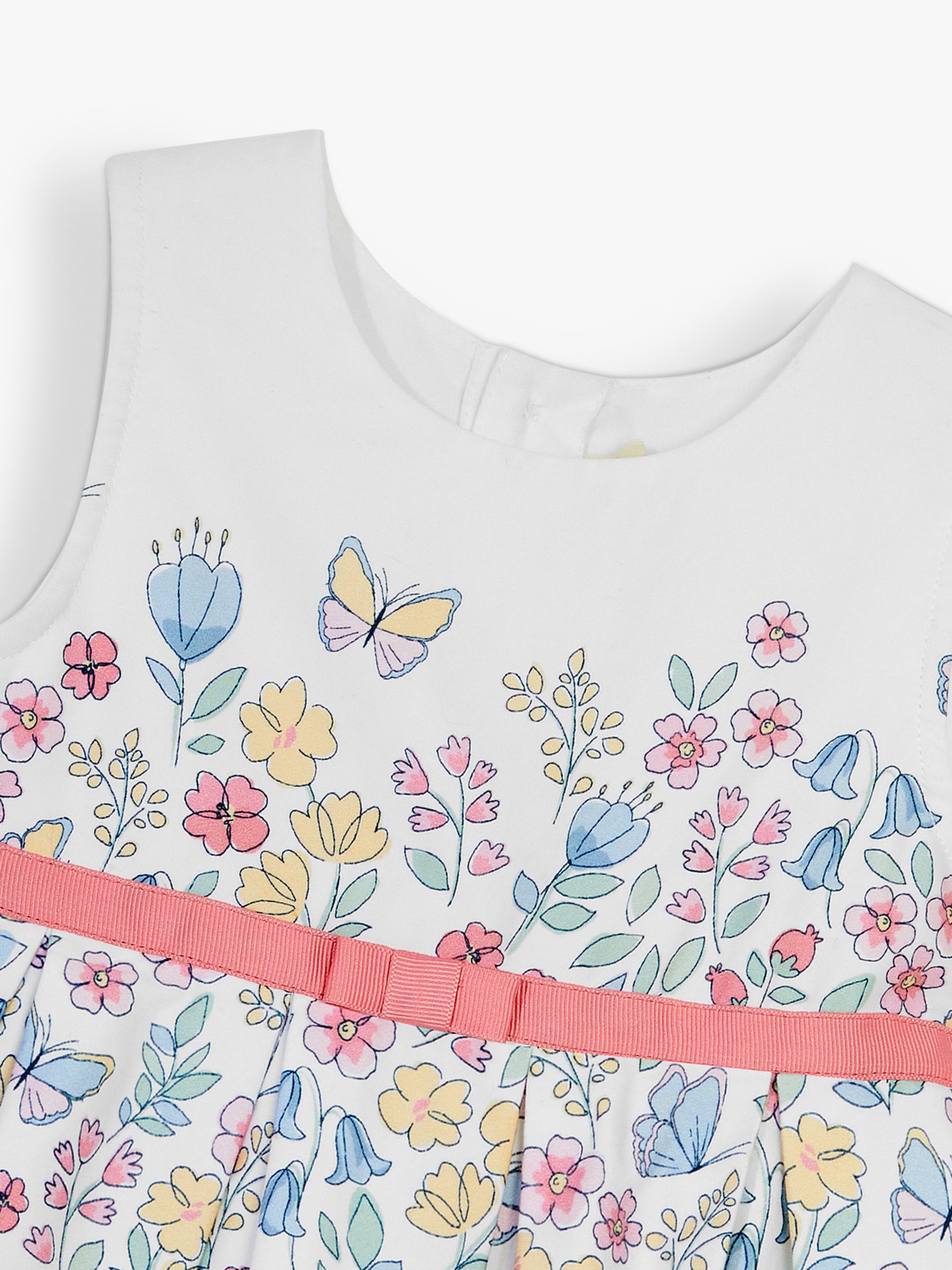 JoJo Maman Bébé Baby Butterfly Floral Print Dress, White/Multi, 3-4 years