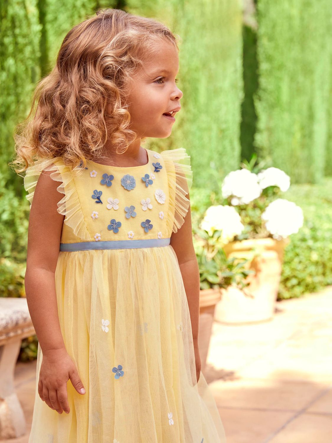 Buy JoJo Maman Bébé Baby Floral Tulle Party Dress, Yellow Online at johnlewis.com