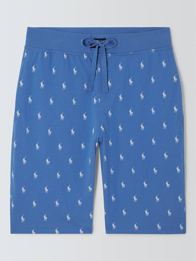 Ralph Lauren All-Over Pony Cotton Jersey Sleep Shorts, Blue/White