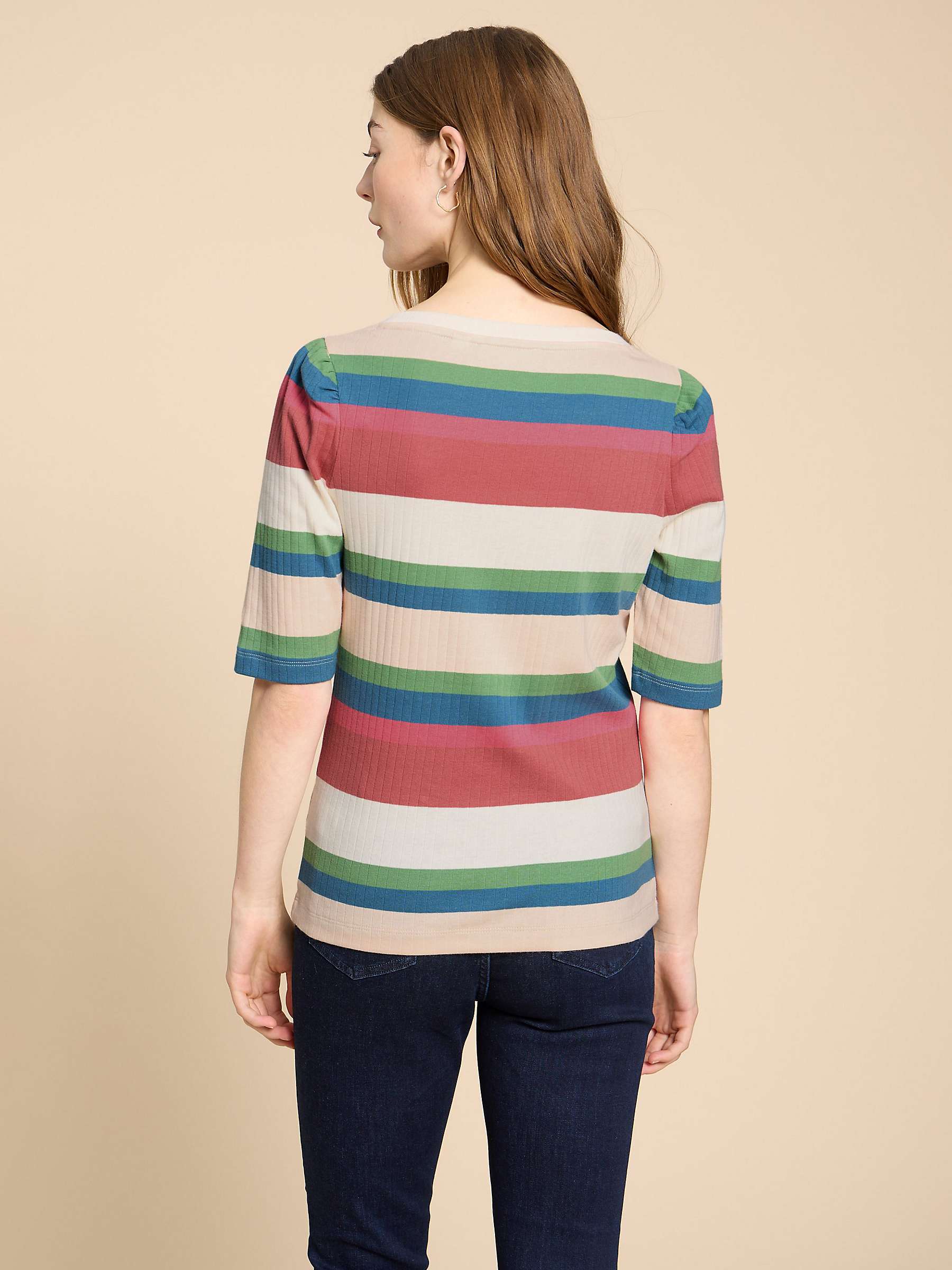 Buy White Stuff Puff Sleeve Stripe T-Shirt, Pink/Multi Online at johnlewis.com