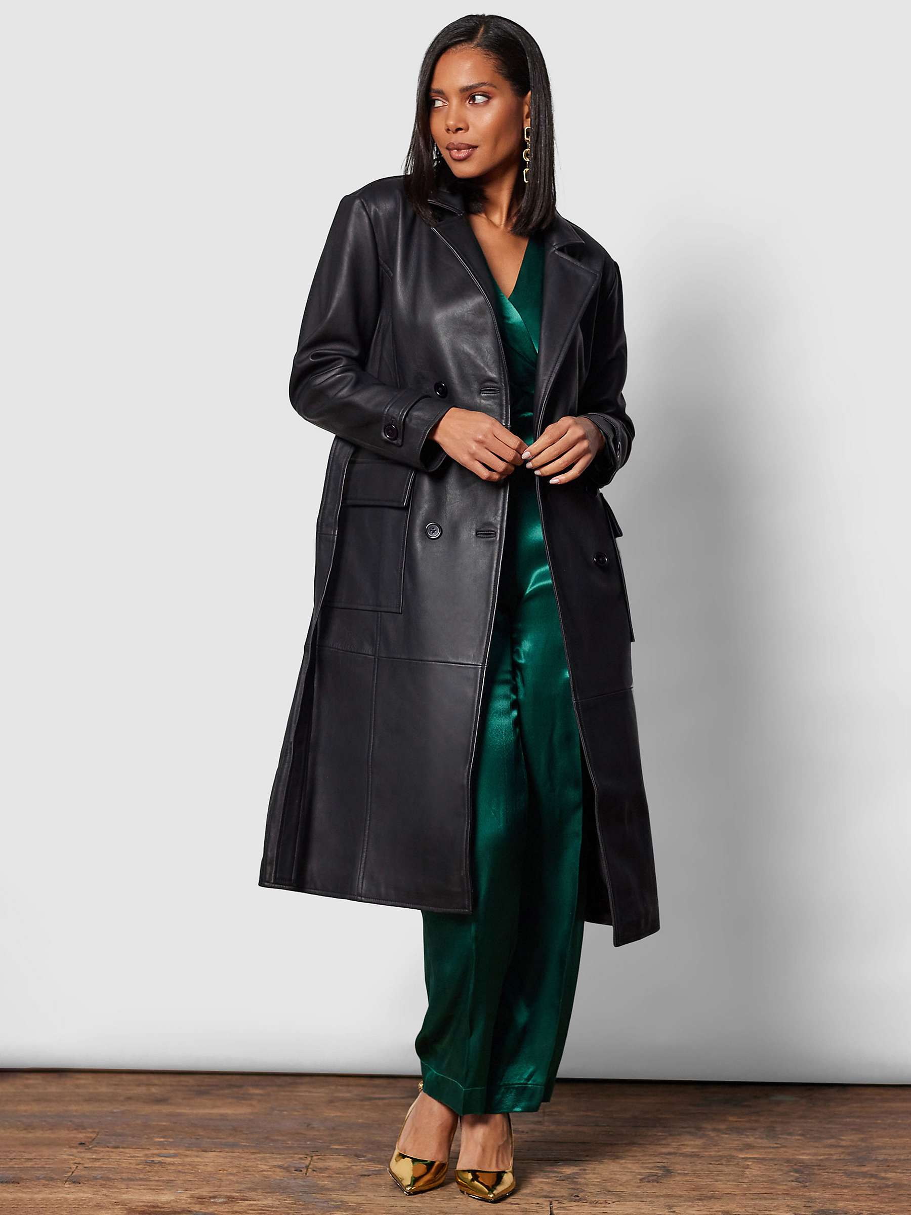 Buy Closet London Leather Trench Coat, Black Online at johnlewis.com