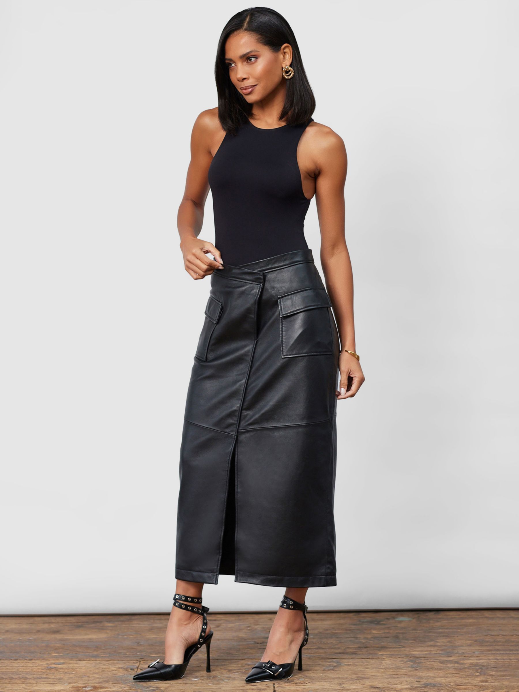 Buy Closet London Leather Wrap Midi Skirt, Black Online at johnlewis.com