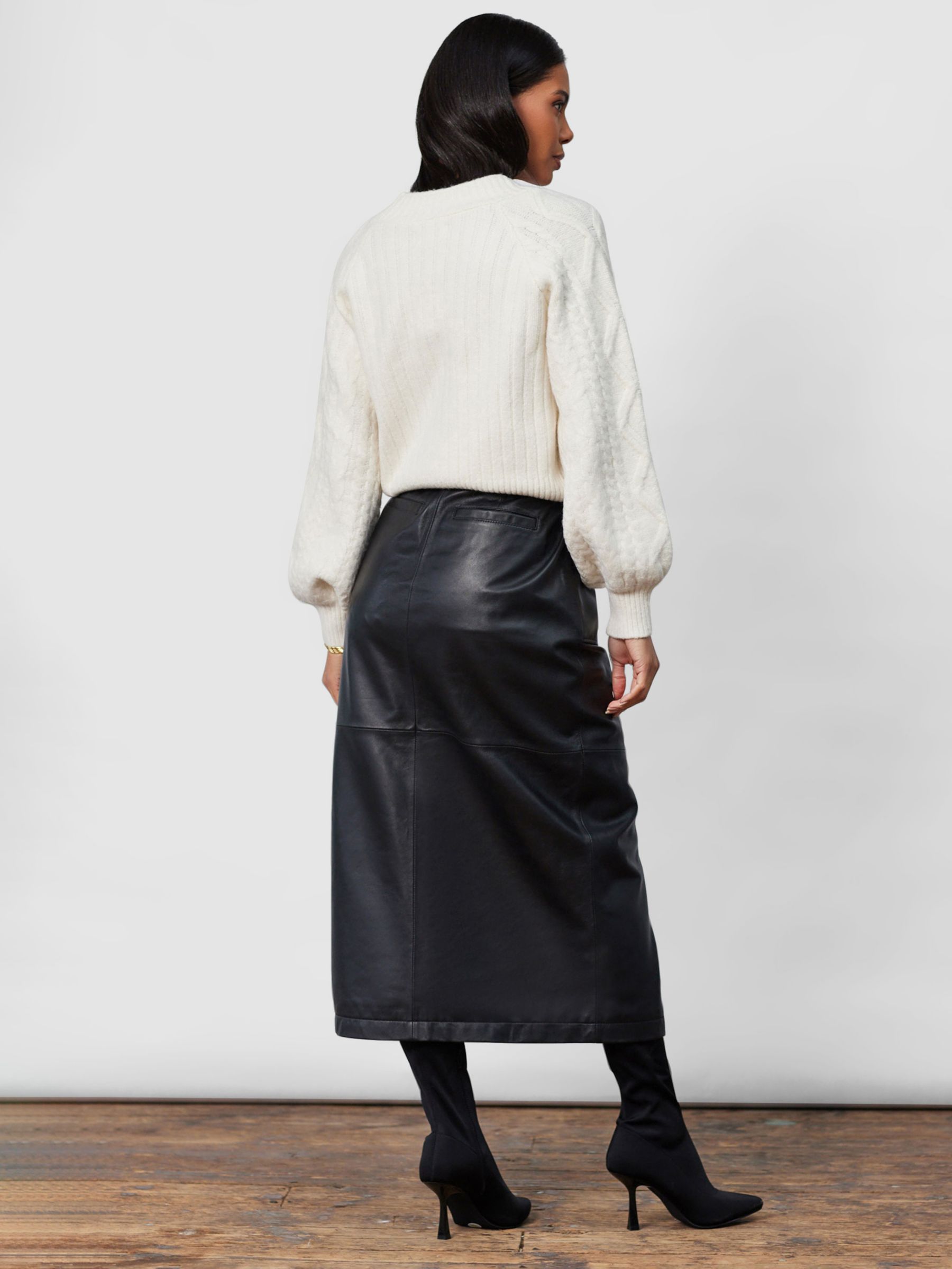 Closet London Leather Wrap Midi Skirt, Black at John Lewis & Partners