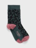 Hobbs Cotton Blend Leopard Print Socks, Green/Multi