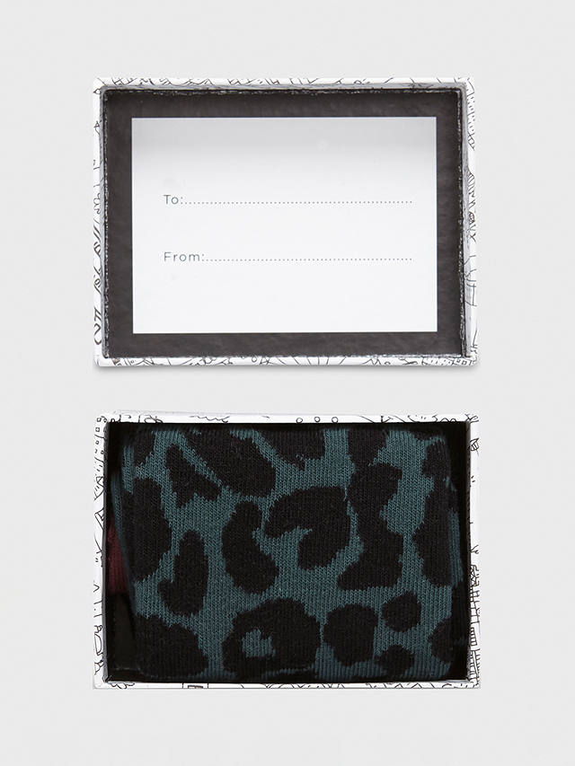 Hobbs Cotton Blend Leopard Print Socks, Green/Multi