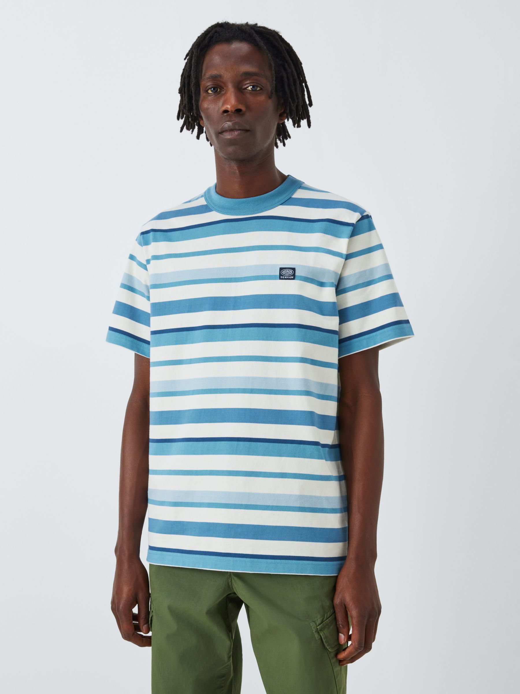 Armor Lux x Denham Short Sleeve Comfort Stripe T-Shirt, Egret/Blue, L