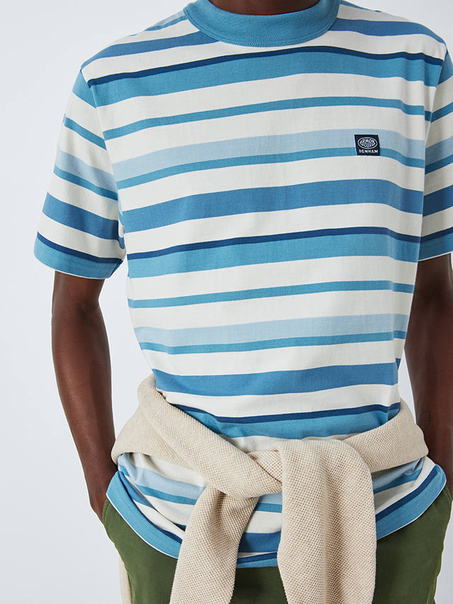 Armor Lux x Denham Short Sleeve Comfort Stripe T-Shirt, Egret/Blue