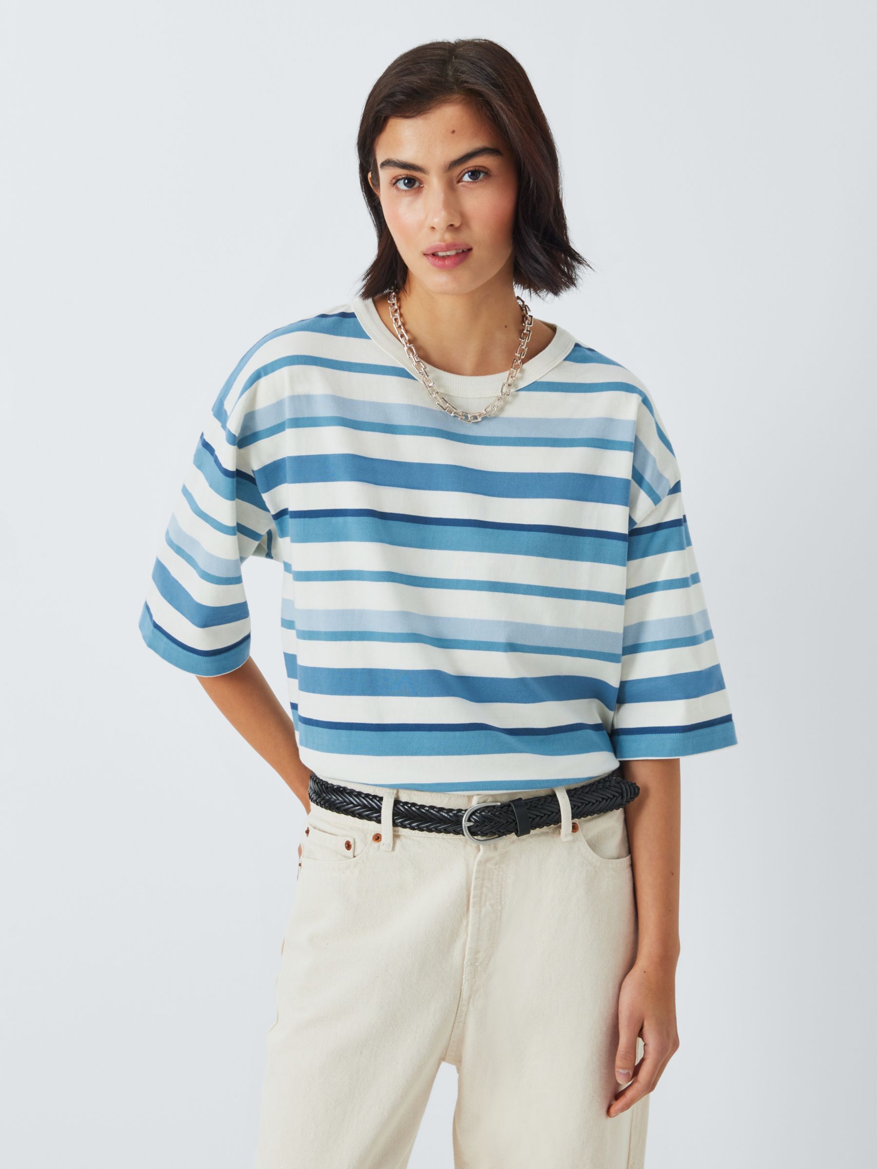 Armor Lux x Denham Comfort Stripe Shirt, White/Blue, L