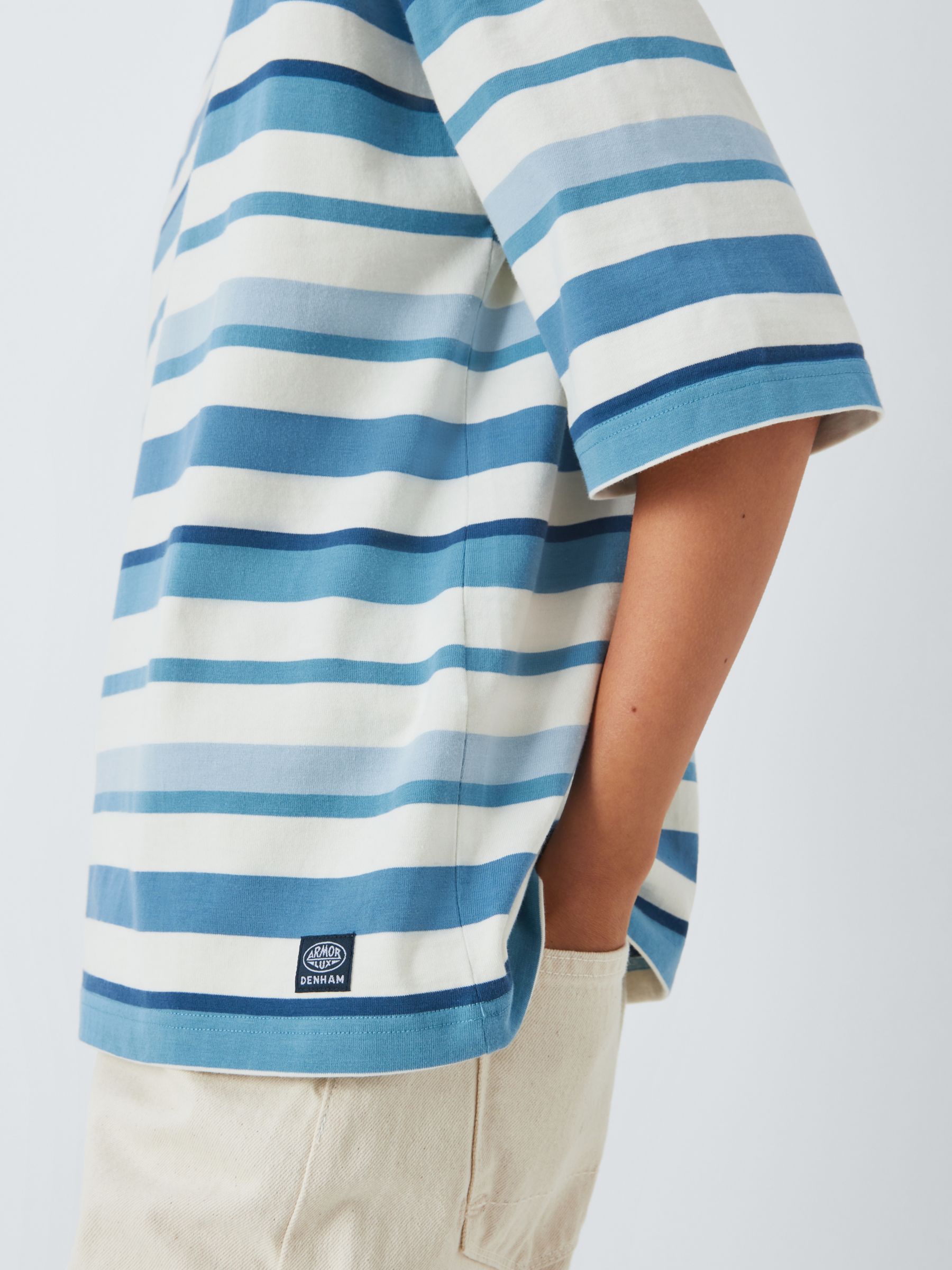 Armor Lux x Denham Comfort Stripe Shirt, White/Blue, L