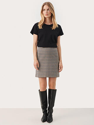 Part Two Corinne Check Skirt, Brown Check