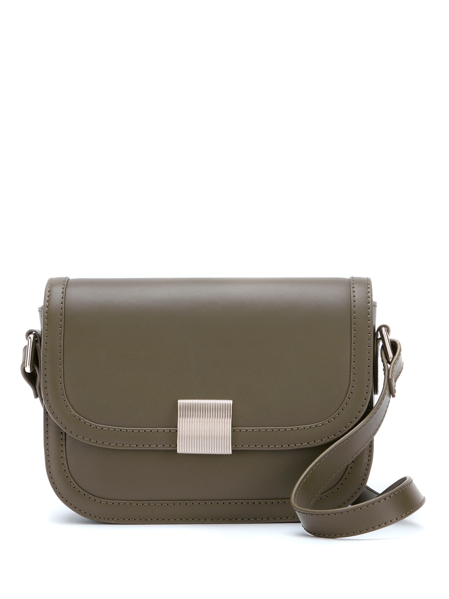 Mint Velvet Leather Boxy Crossbody Bag, Khaki, One Size