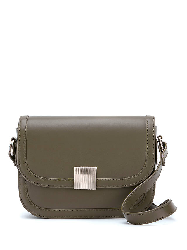Mint Velvet Leather Boxy Crossbody Bag, Khaki