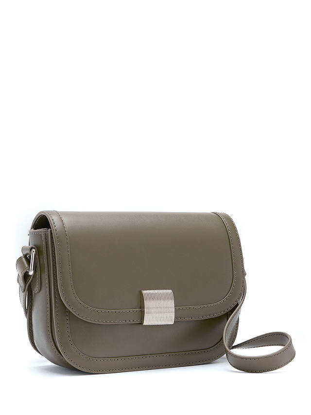 Mint Velvet Leather Boxy Crossbody Bag, Khaki