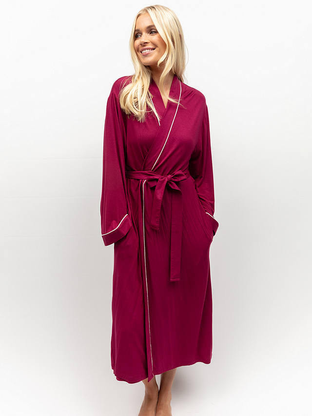 Cyberjammies Avery Piped Jersey Dressing Gown, Magenta