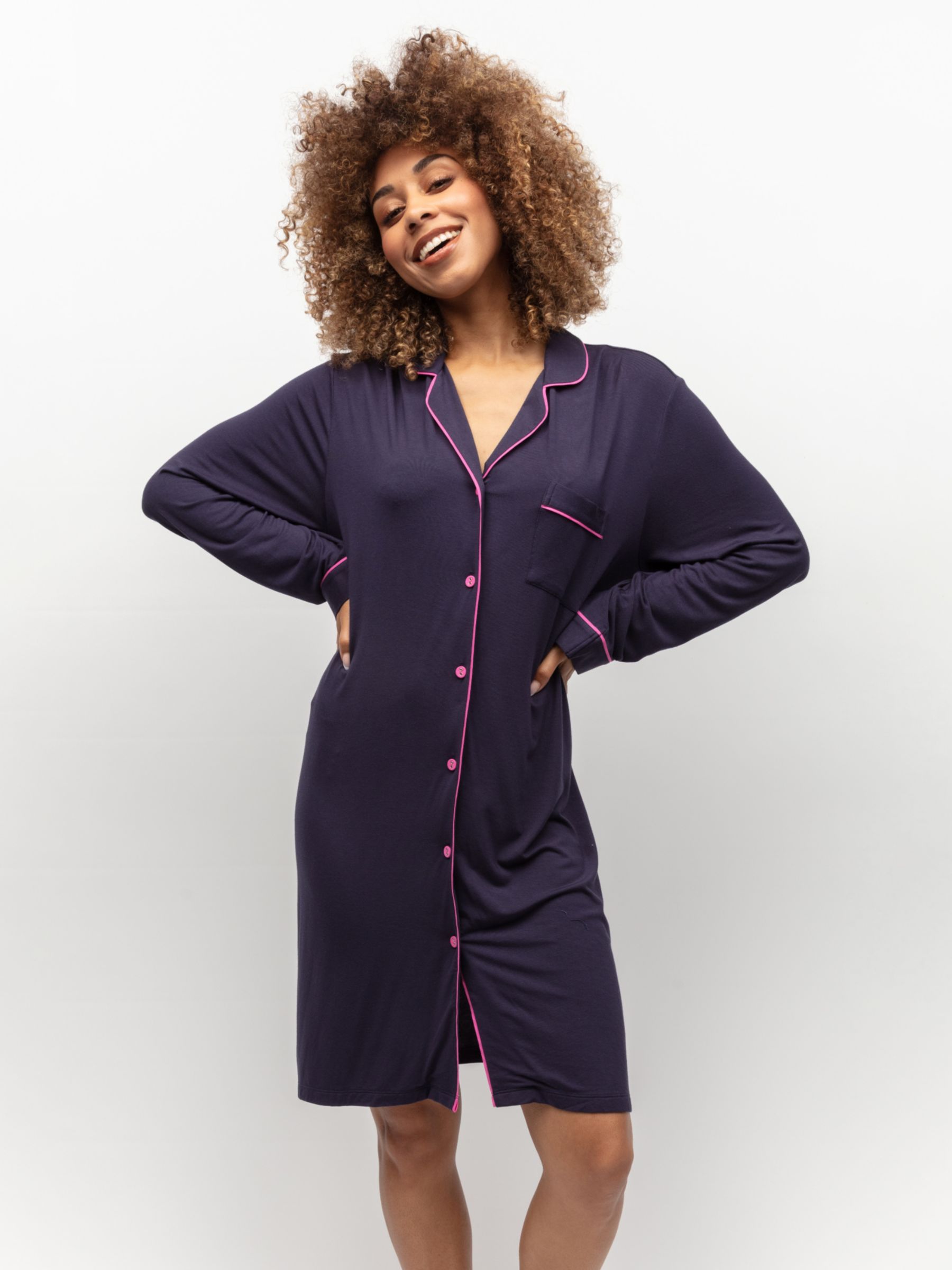Cyberjammies Avery Piped Jersey Nightshirt, Navy, 28