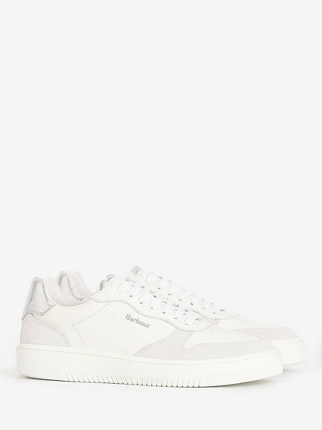 Barbour Celeste Leather and Suede Trainers, White/Silver
