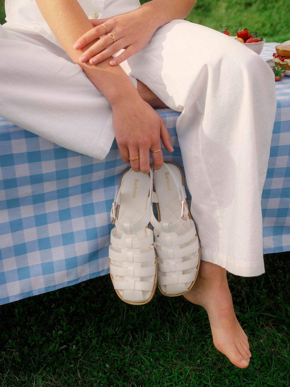 Barbour Macy Leather Sandals, White at John Lewis & Partners