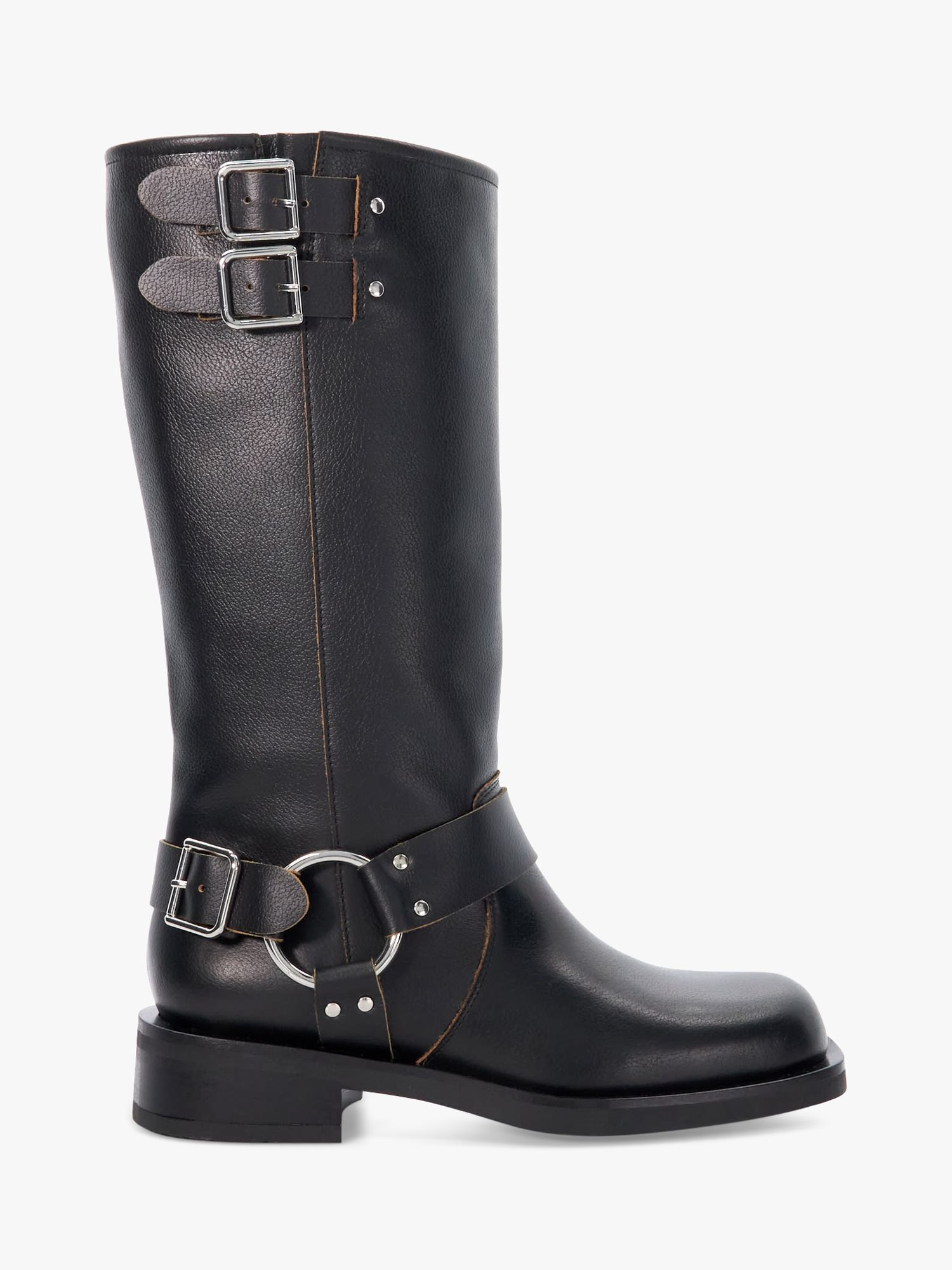 Dune Totoe Leather Buckle Detail Ankle Boots, Black at John Lewis ...
