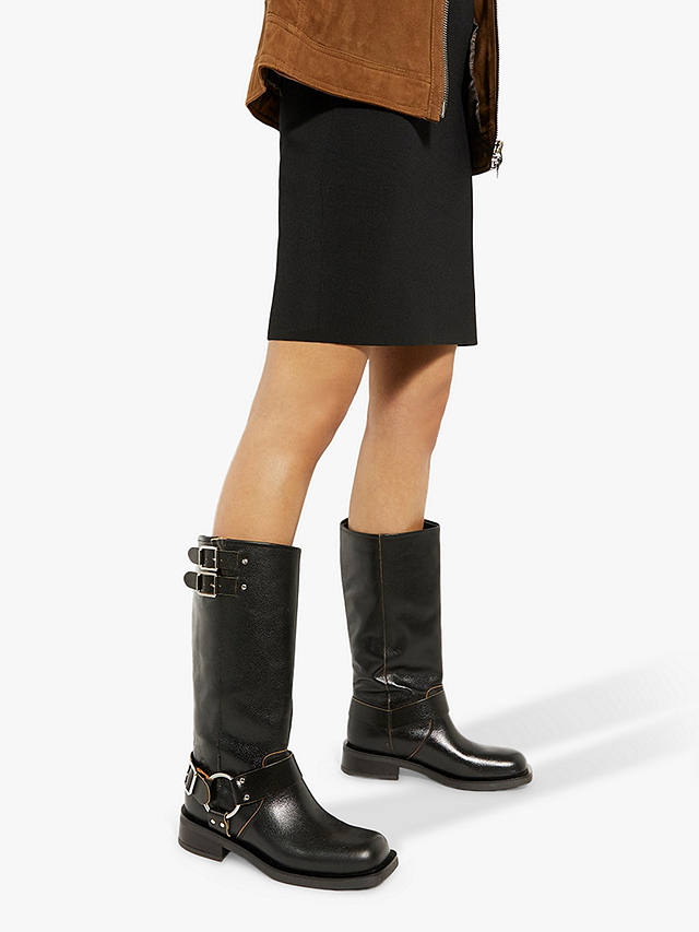 Dune Totoe Leather Buckle Detail Ankle Boots, Black