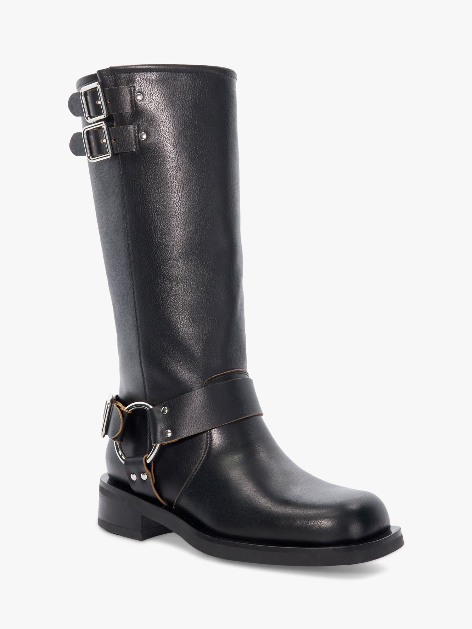 Dune Totoe Leather Buckle Detail Ankle Boots, Black, EU41