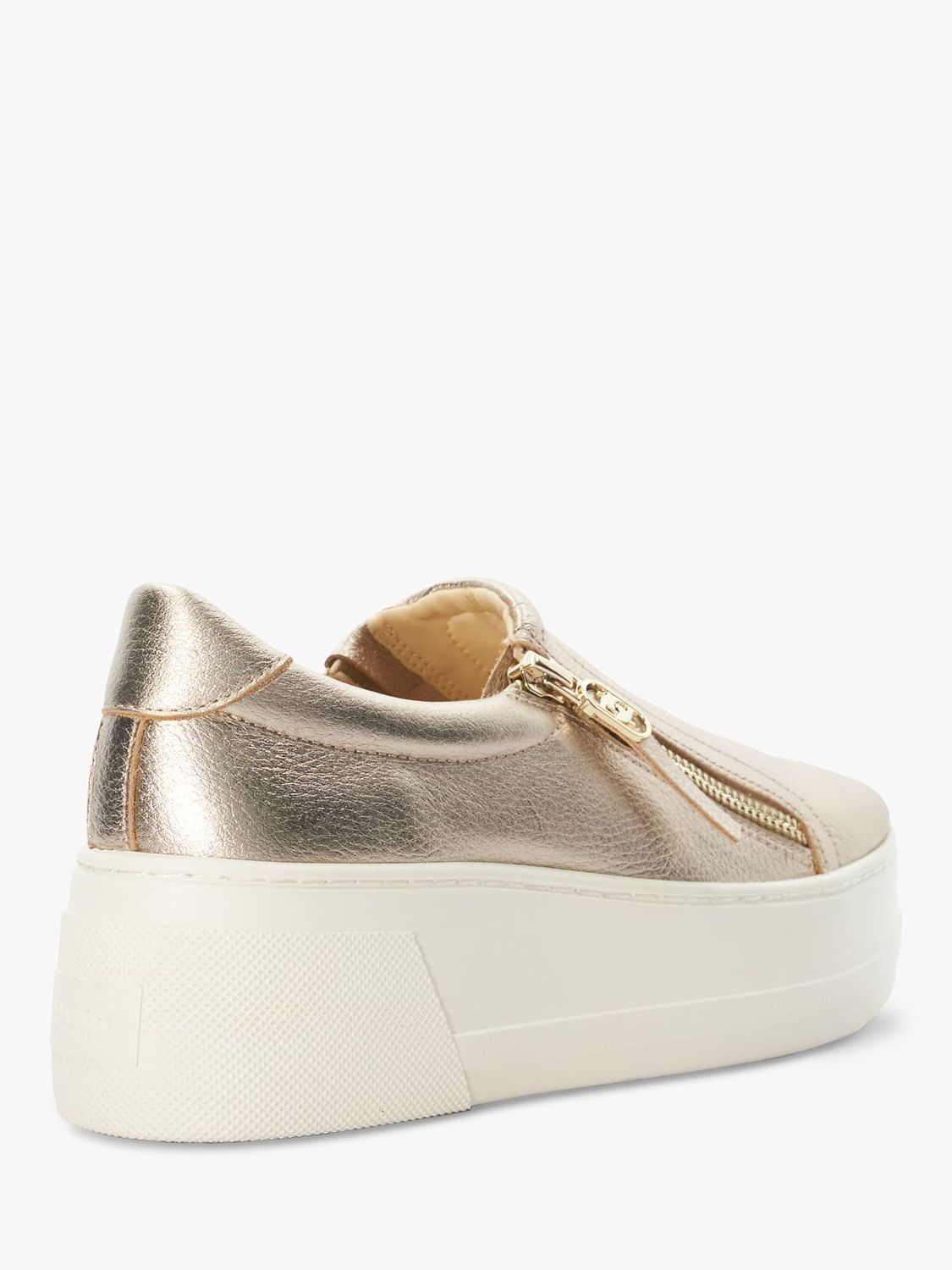 Dune Episodic Metallic Leather Flatform Slip-On Trainers, Gold at John ...