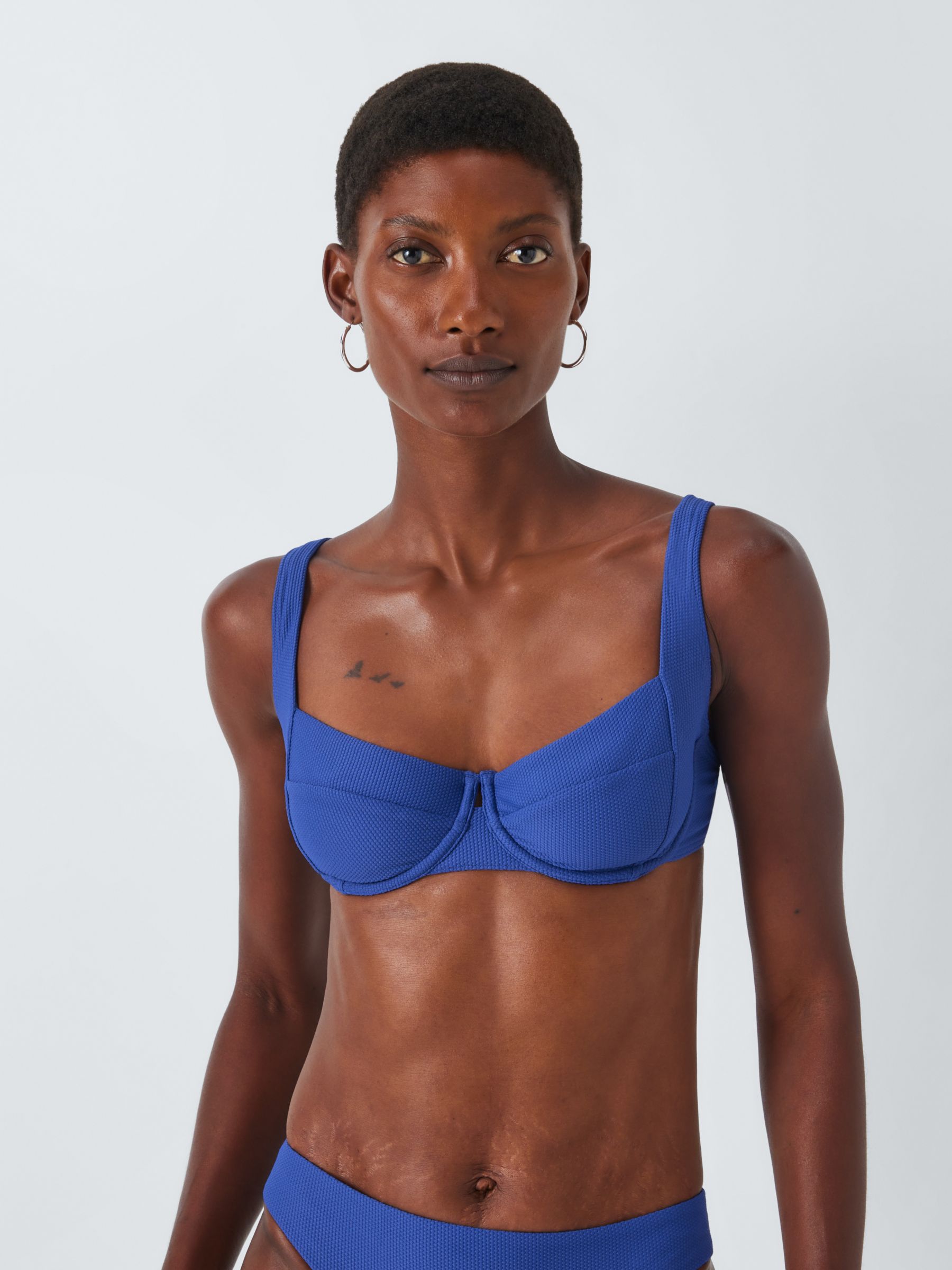 John Lewis Palma Textured Bikini Top, Blue, 32B