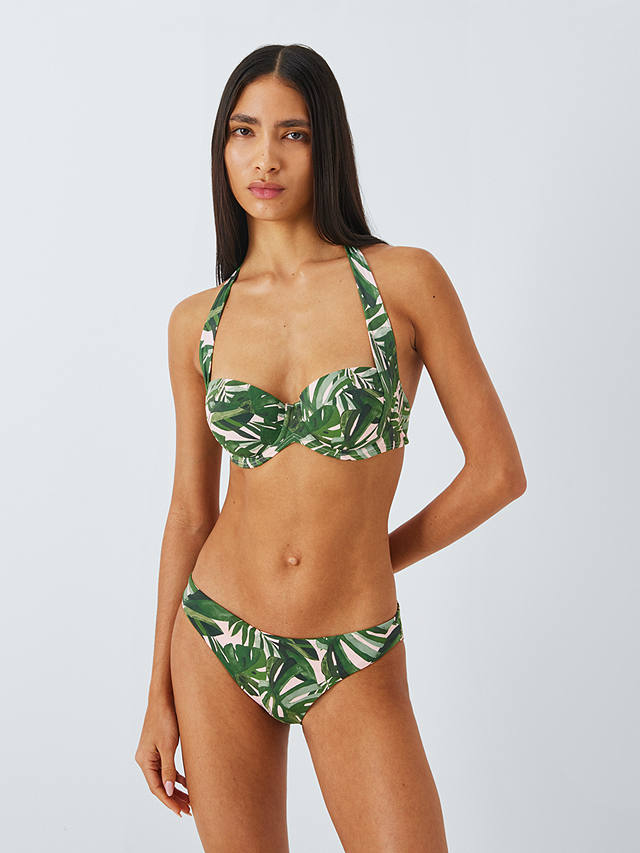 John Lewis Tropic Palm Leaf Print Sling Halter Bikini Top, Khaki