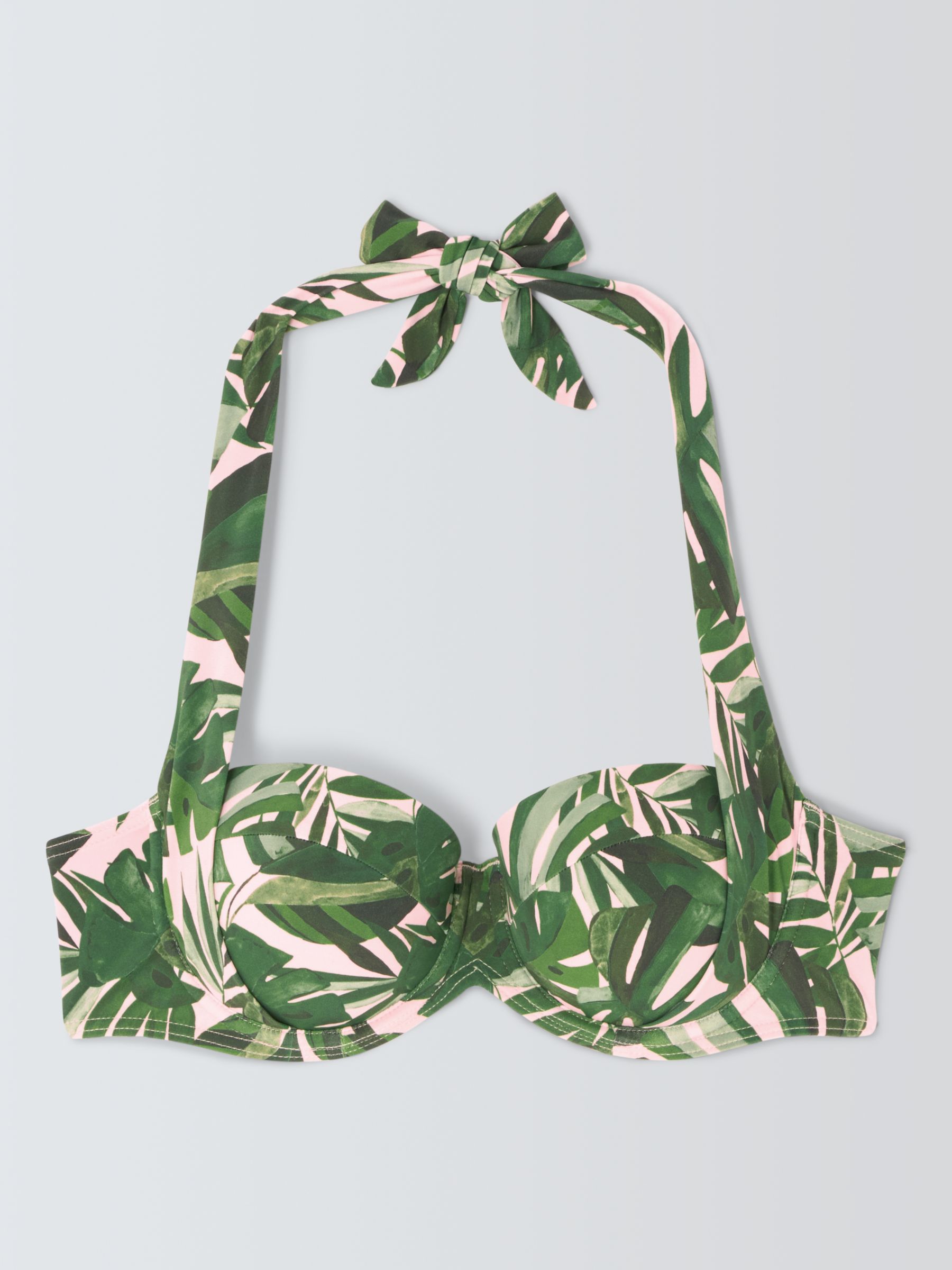 John Lewis Tropic Palm Leaf Print Sling Halter Bikini Top, Khaki, 34DD