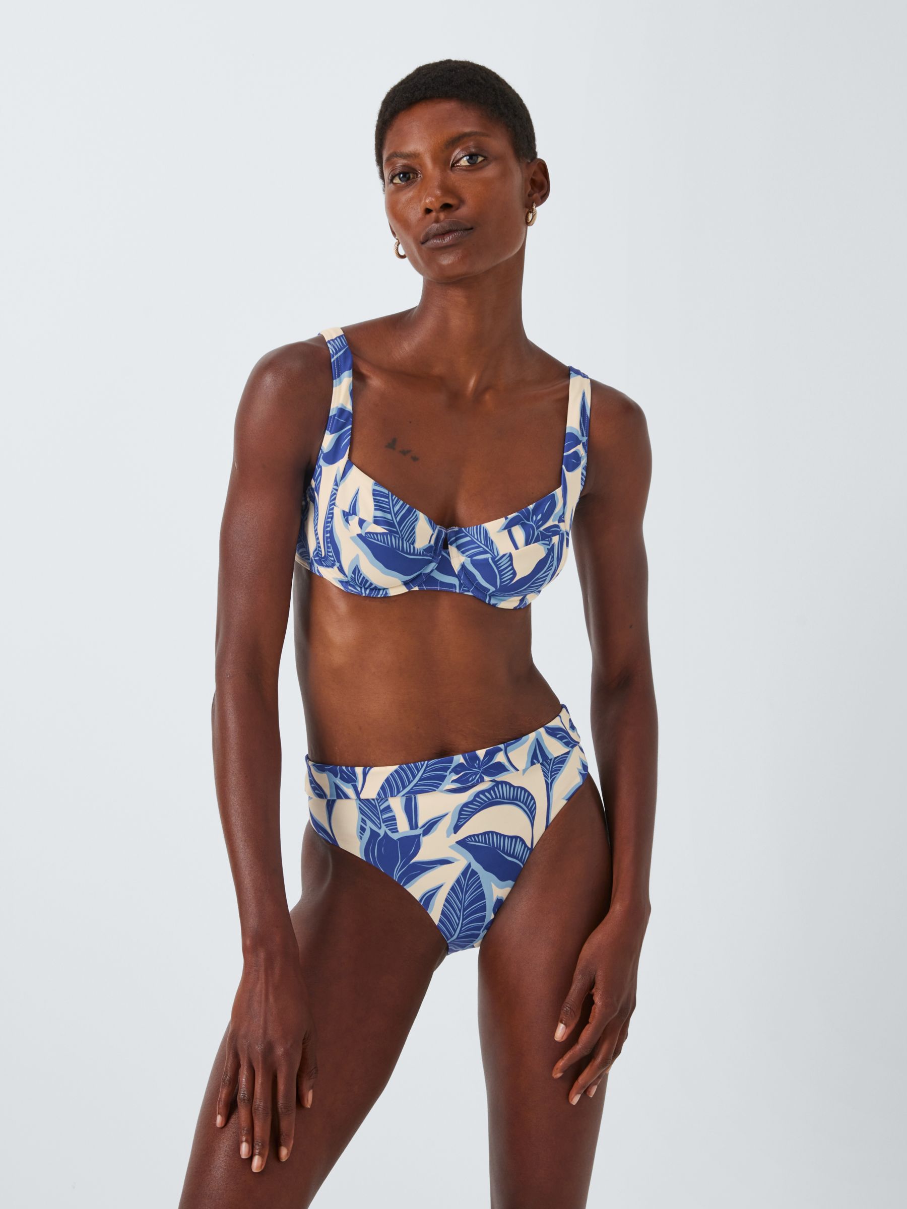 John Lewis Ayanna Leaf Print Bikini Top, Light Blue, 32B