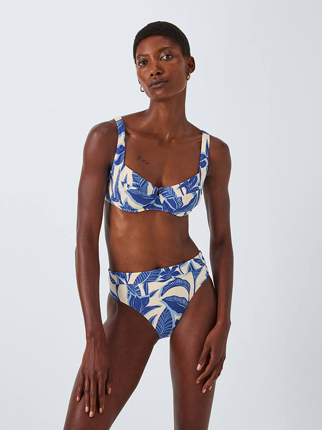 John Lewis Ayanna Leaf Print Bikini Top, Light Blue