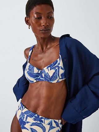 John Lewis Ayanna Leaf Print Bikini Top, Light Blue