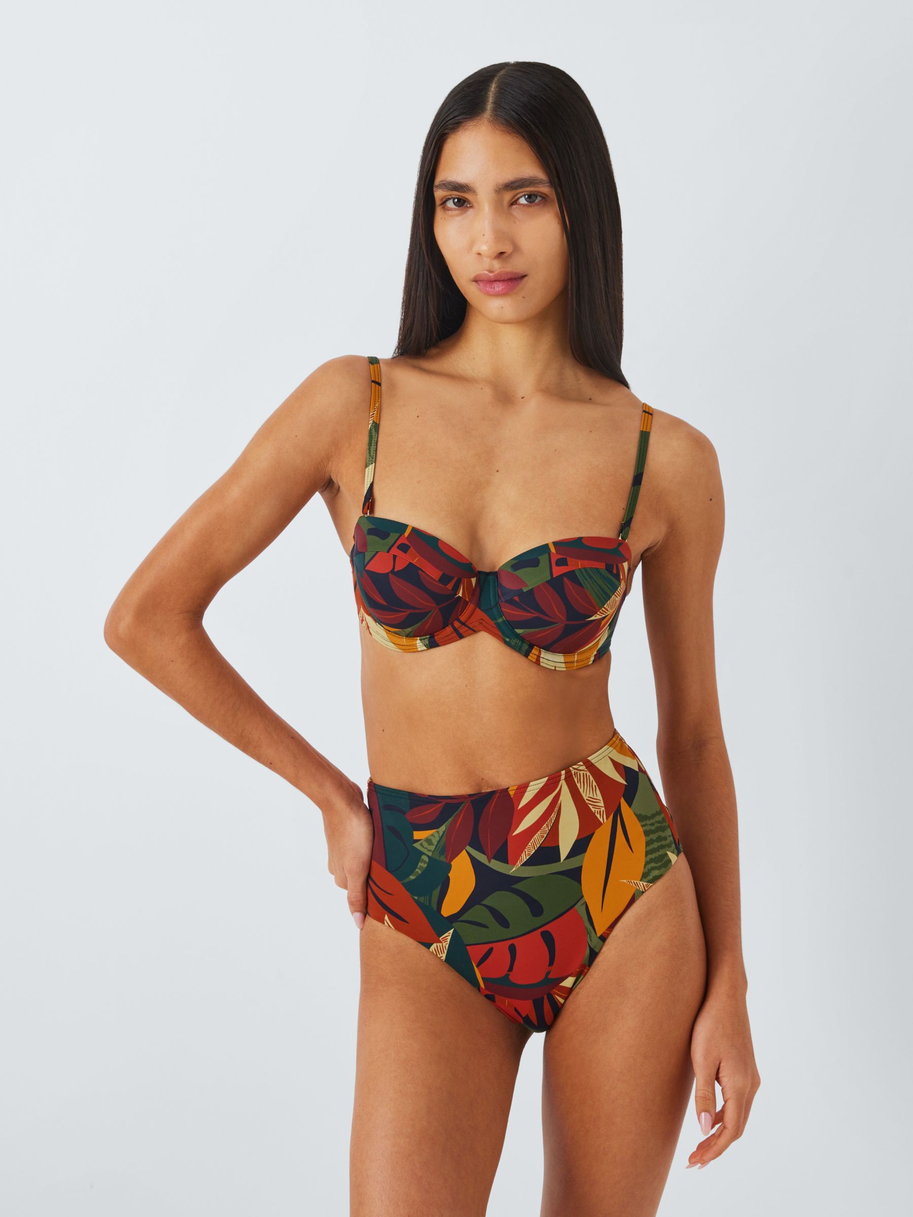 John Lewis Coco Leaf Print Bikini Top, Multi, 34DD