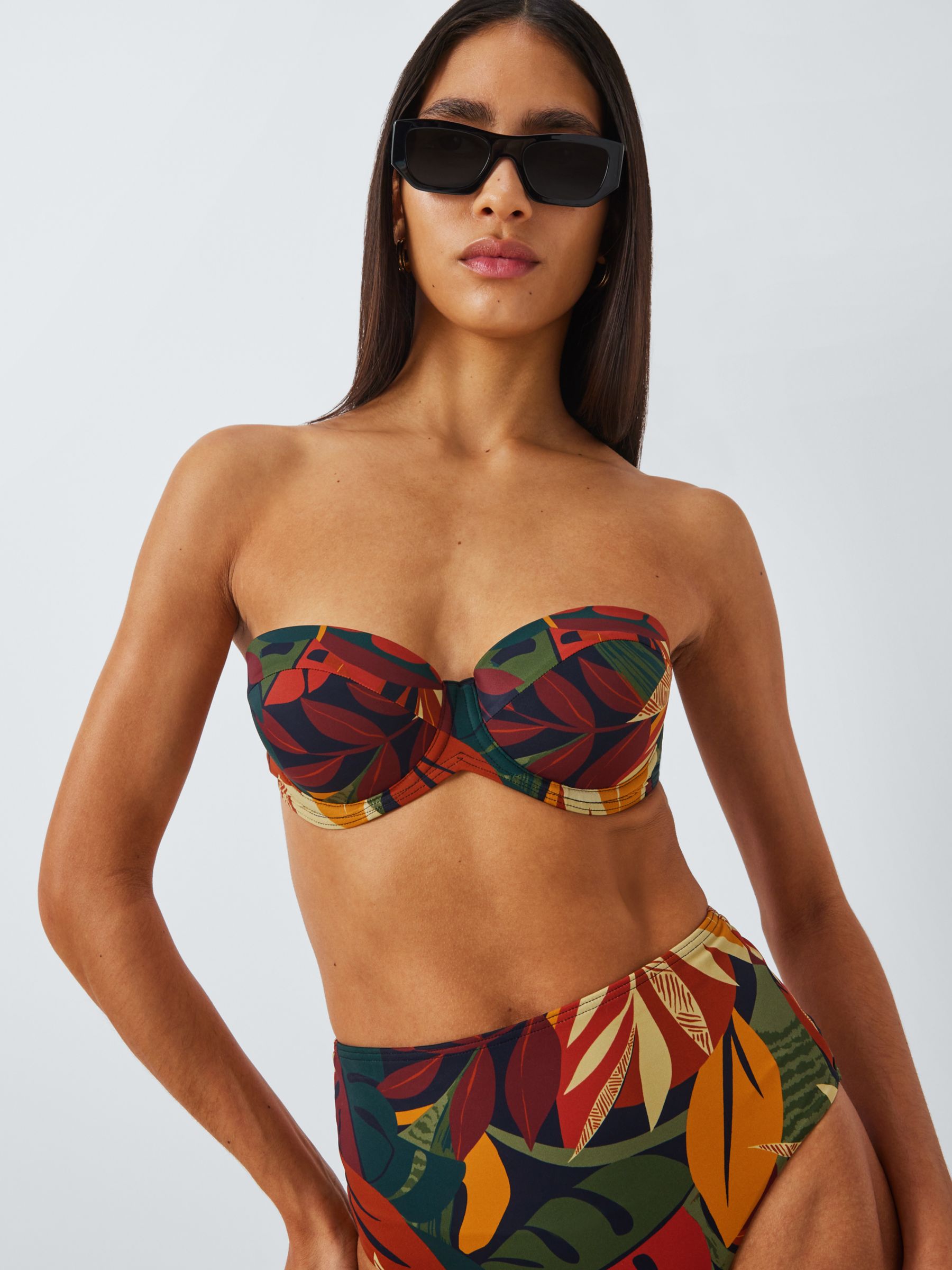 John Lewis Coco Leaf Print Bikini Top, Multi, 34DD