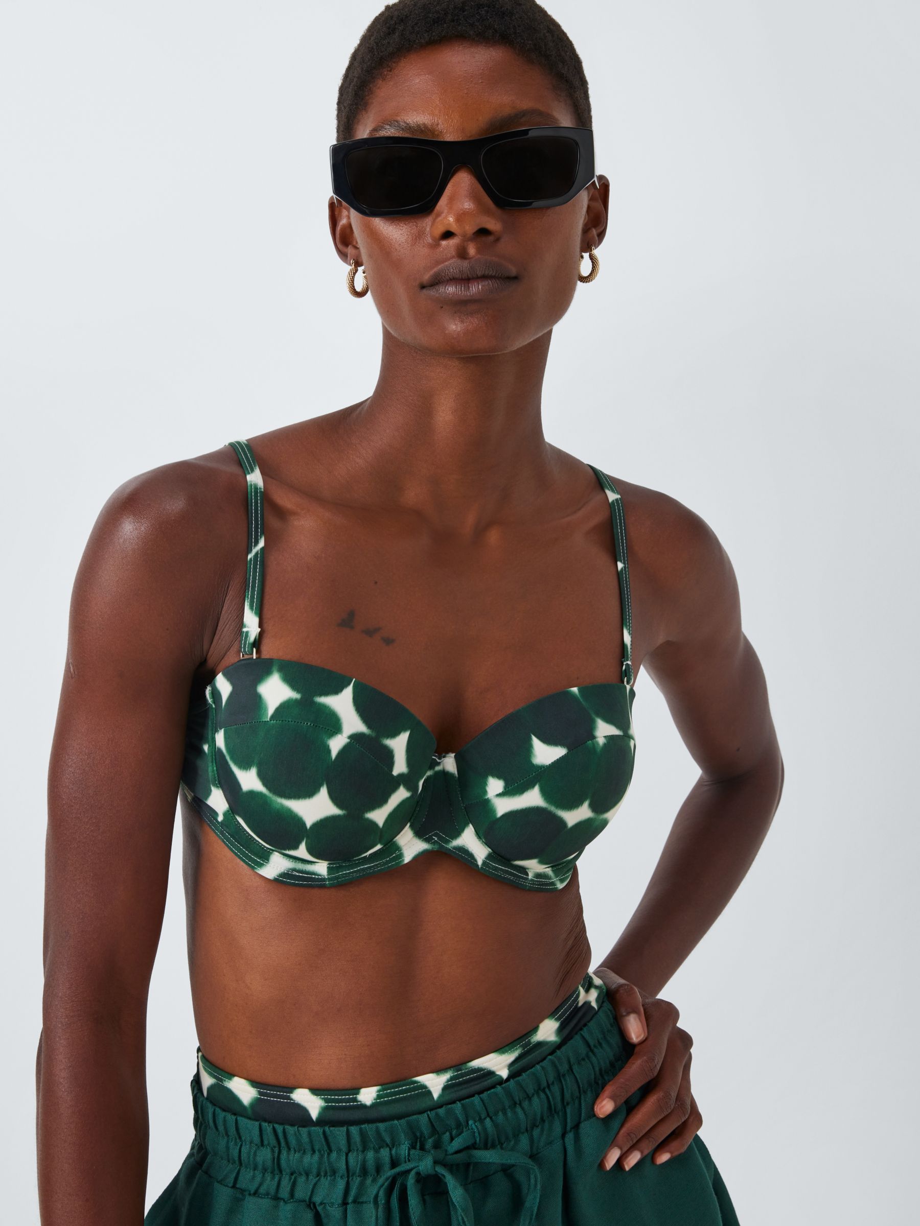 John Lewis Haze Spot Multiway Bikini Top, Dark Green, 32DD