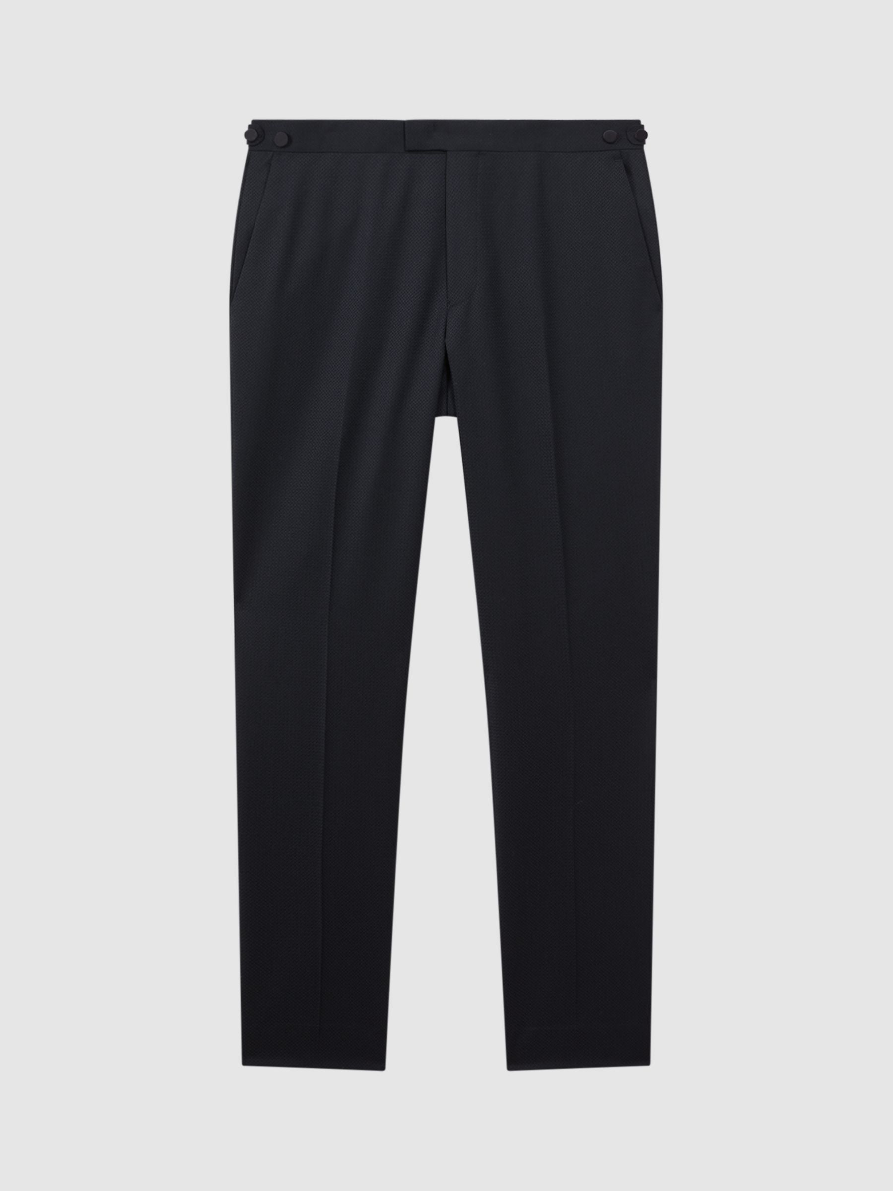 Reiss Deal Wool Blend Jacquard Suit Trousers, Navy, 30R