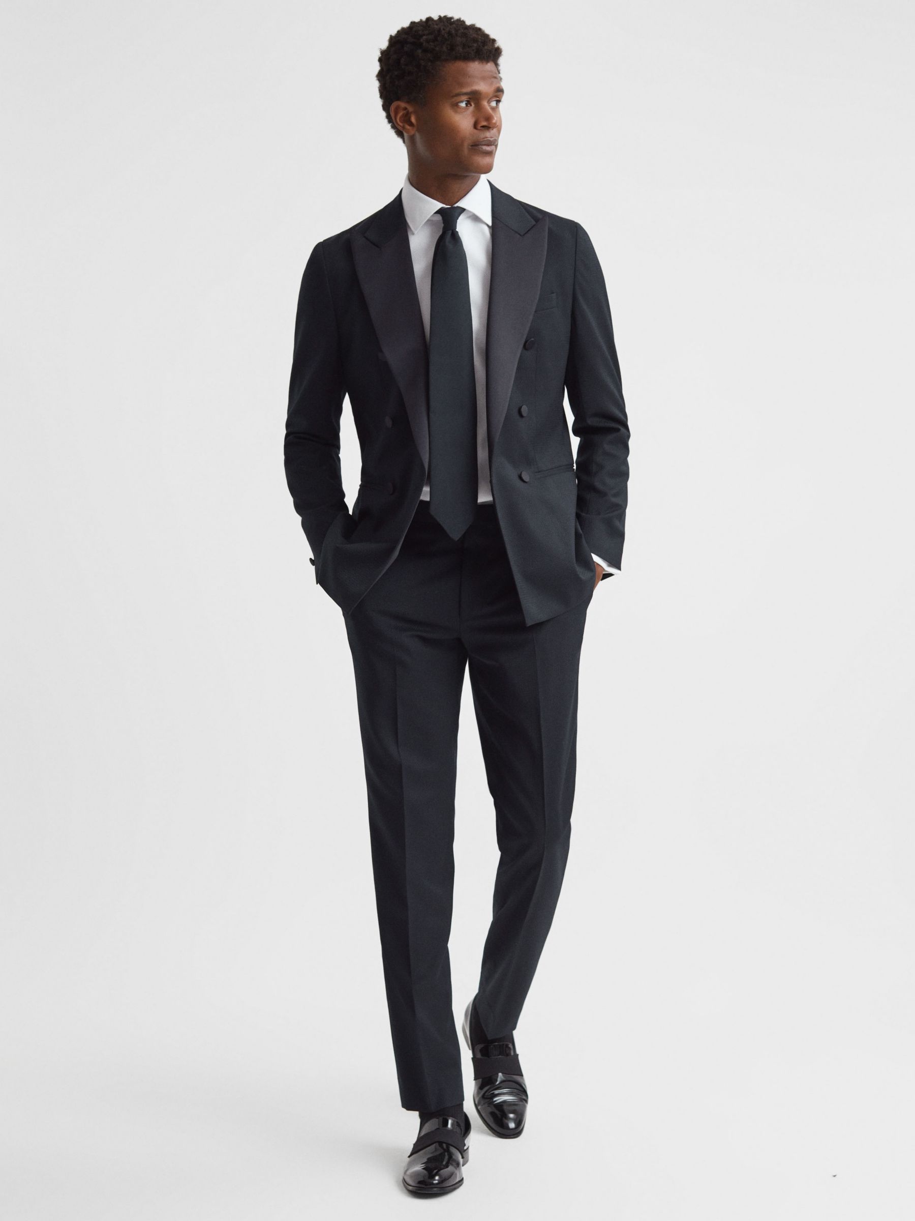Reiss Deal Wool Blend Jacquard Suit Trousers, Navy at John Lewis & Partners