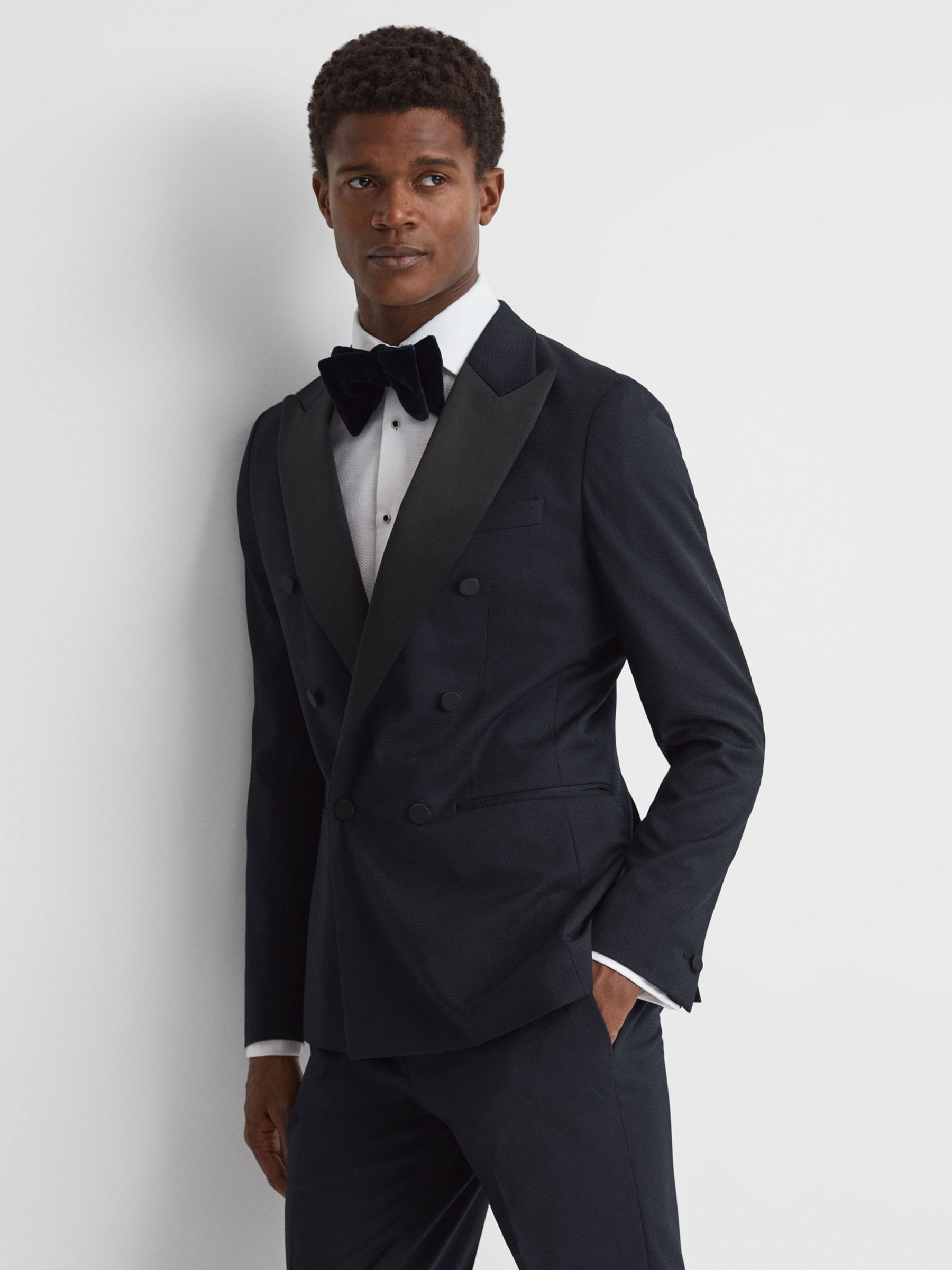 Reiss Deal Wool Blend Jacquard Suit Jacket, Navy at John Lewis & Partners