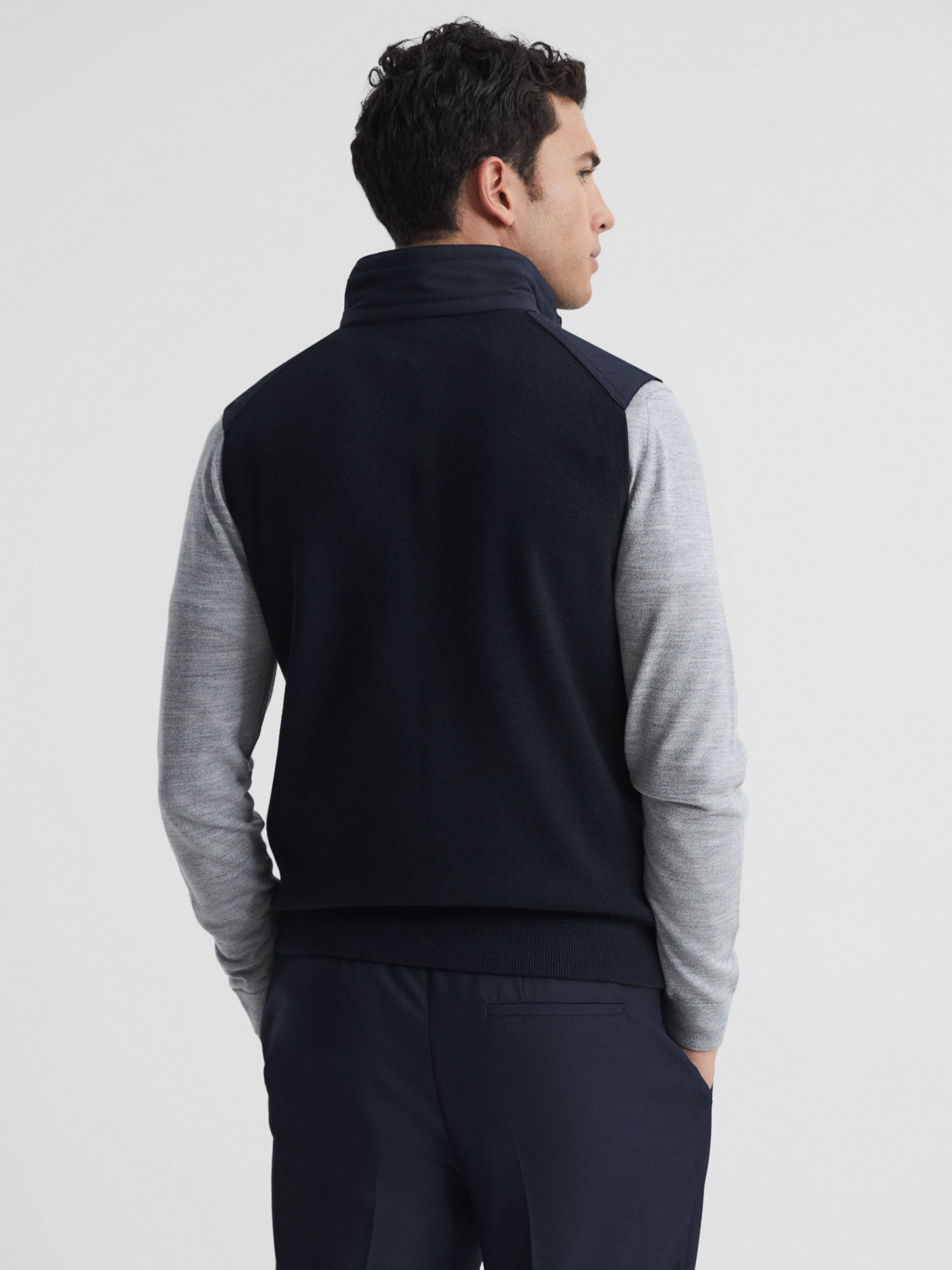 Reiss William Quilted Gilet, Navy at John Lewis & Partners