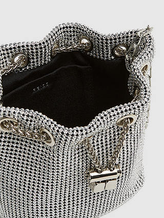 Reiss Demi Crystal Mini Bucket Bag, Silver