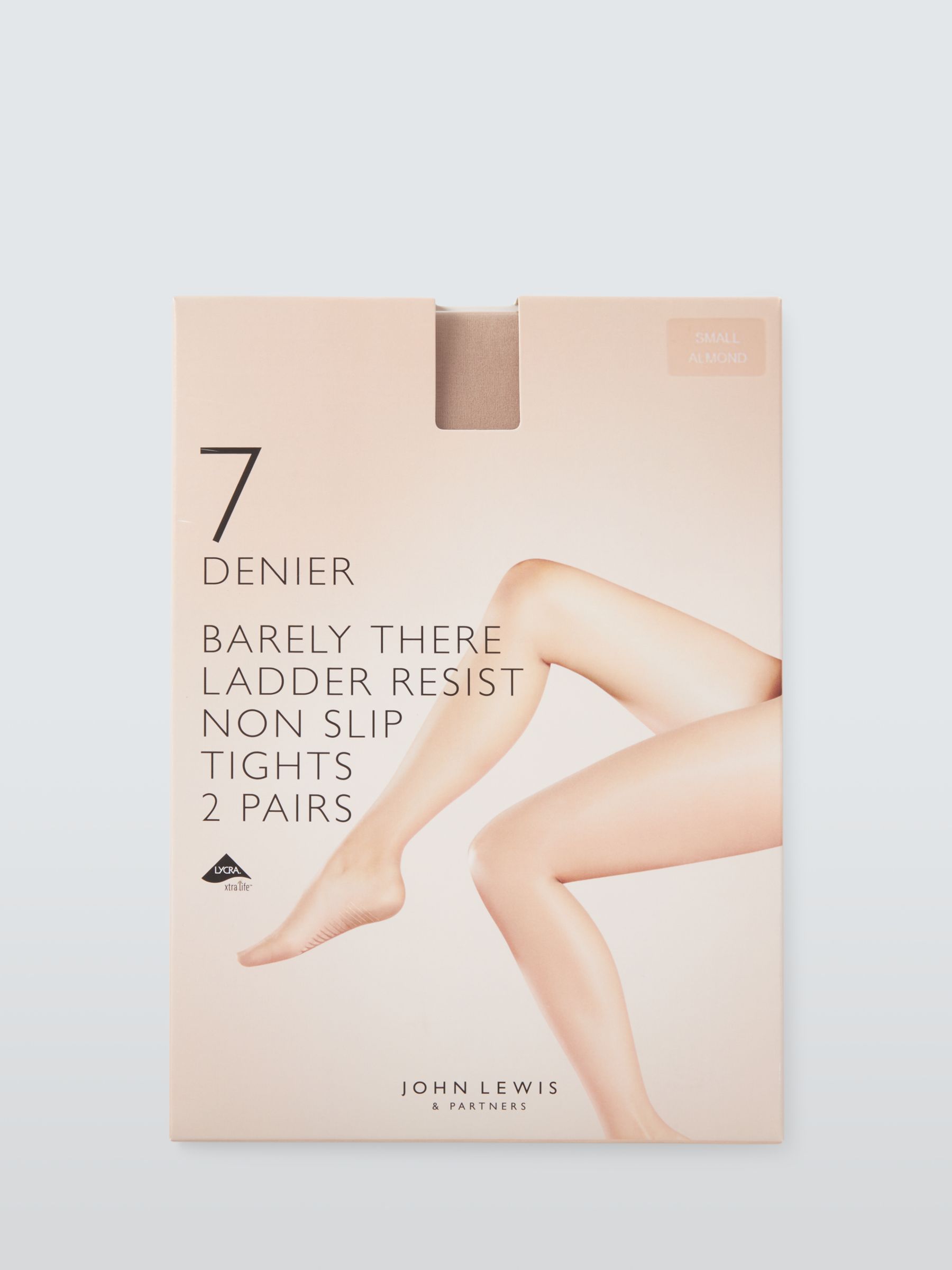 John Lewis 7 Denier Barely There Non Slip Tights, Pack of 2, Almond, S