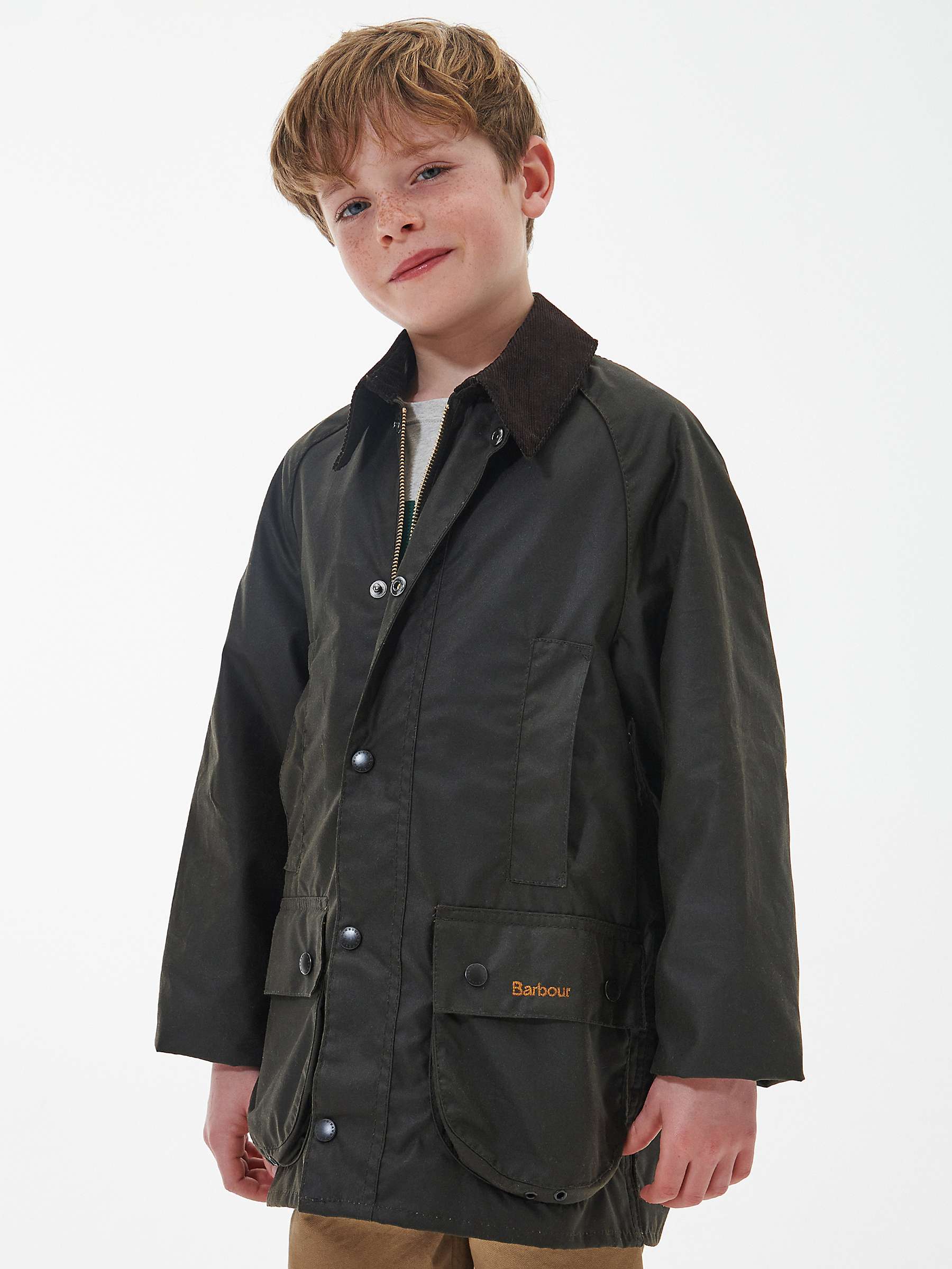 Buy Barbour Kids' Beaufort Wax Jacket, Olive Online at johnlewis.com